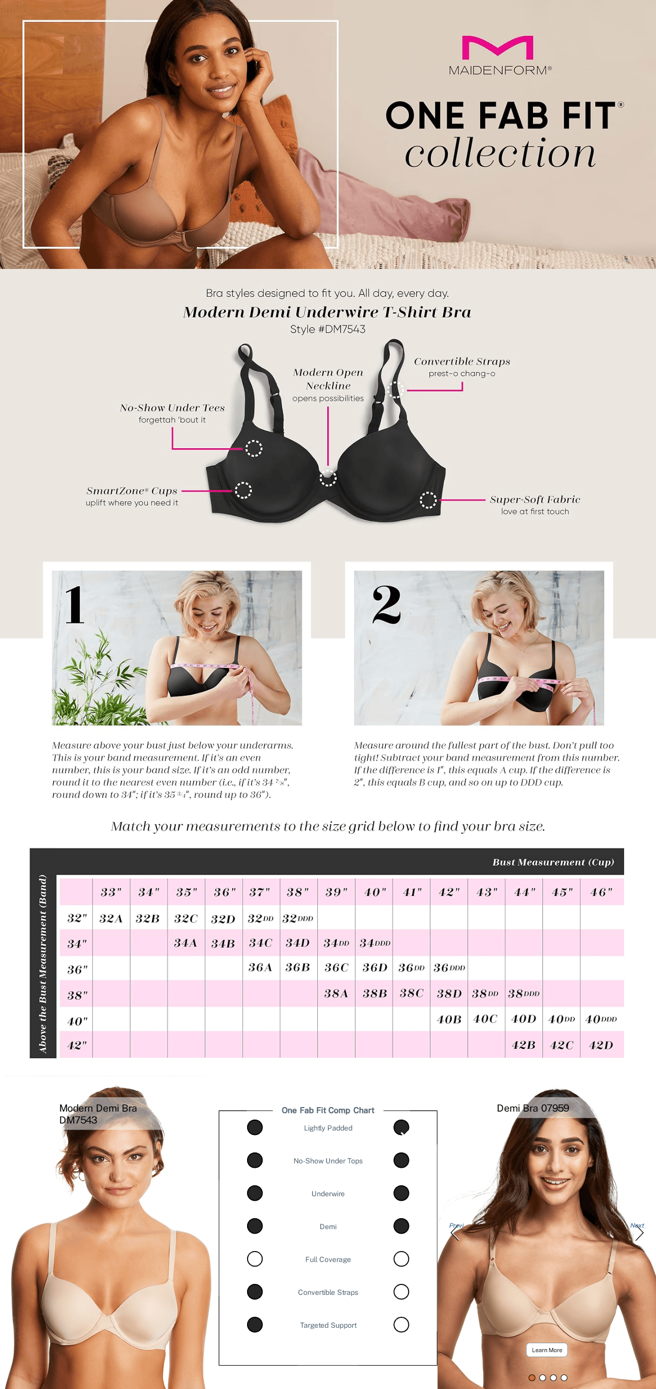 Maidenform womens One Fab Fit Modern Demi Lightly Padded Convertible Underwire T-shirt…: A+ Premium