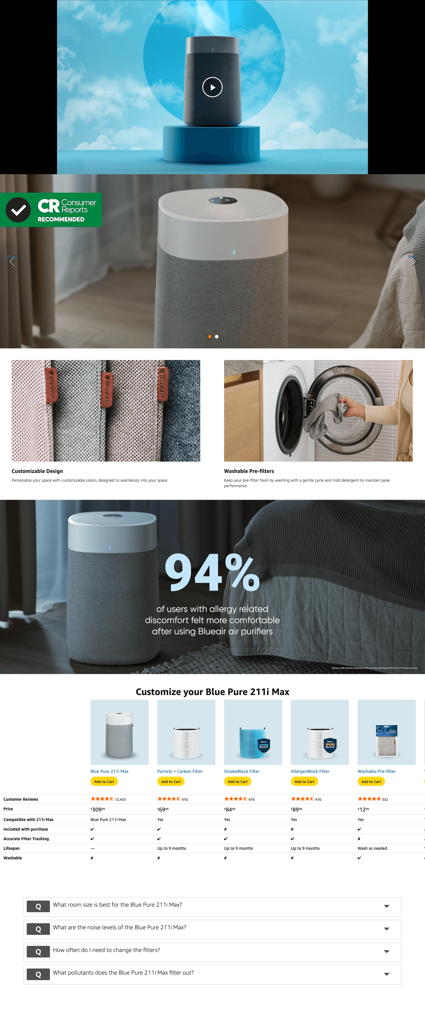 Amazon.com: BLUEAIR Air Purifiers for Large Rooms: A+ Premium