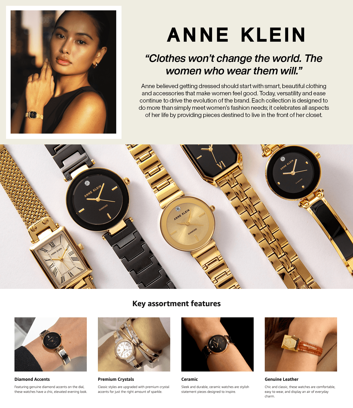 Amazon.com: Anne Klein Women's 109442CHHY Gold-Tone Champagne Dial and Brown Leather…: A+ Premium