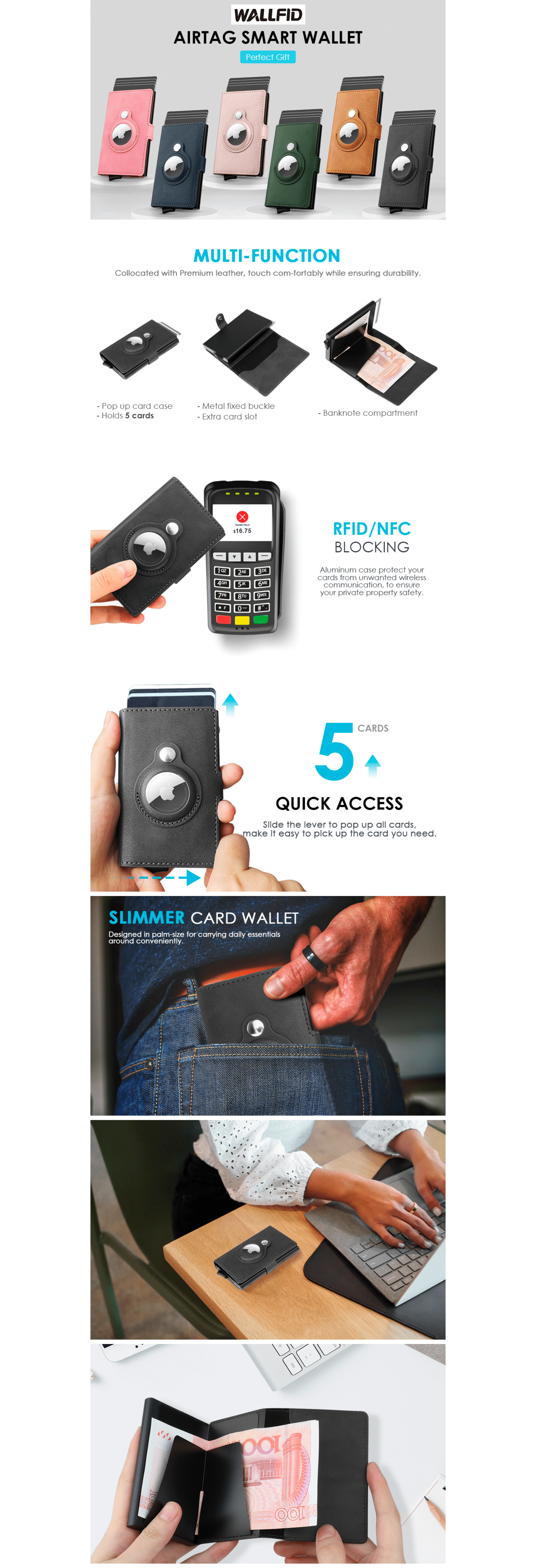 Portafoglio AirTag Porta carte di credito da uomo: A+ Premium