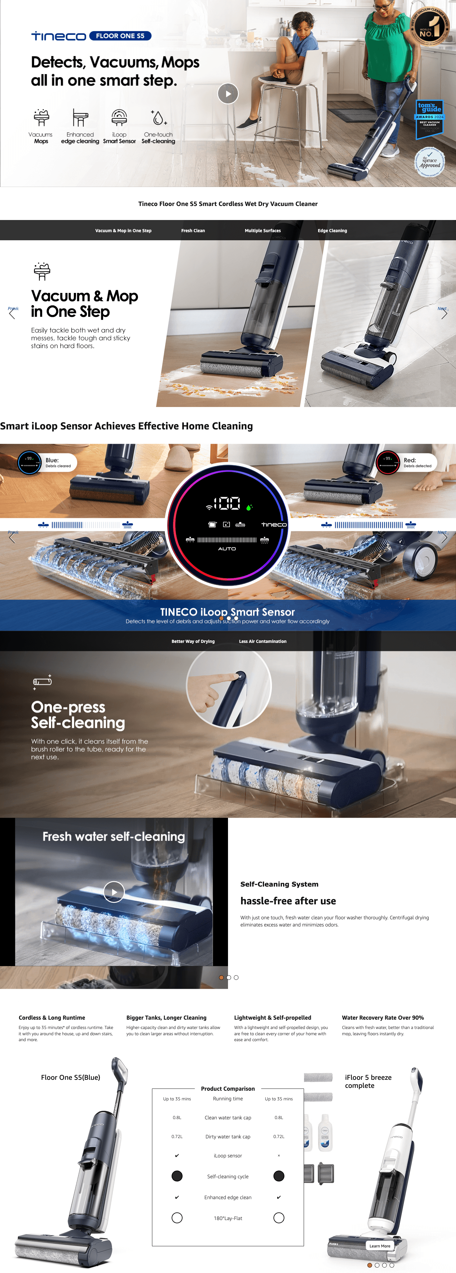 Amazon.com: Tineco Floor ONE S5 Smart Cordless Wet Dry Vacuum Cleaner and Mop for Hard…: A+ Premium