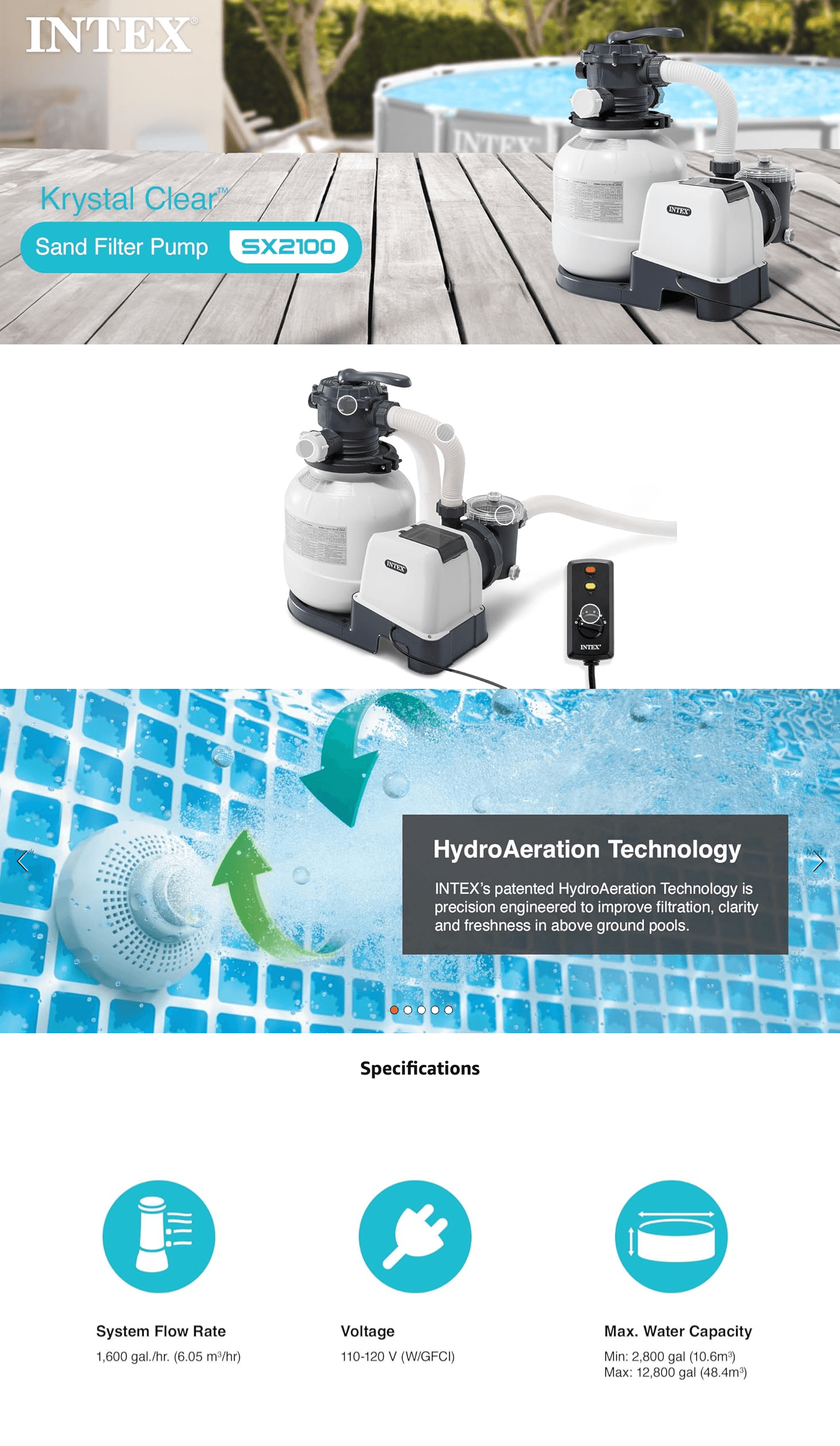 Amazon.com : Intex SX2100 Krystal Clear Sand Filter Pump for Above Ground Pools: 2100…: A+ Premium