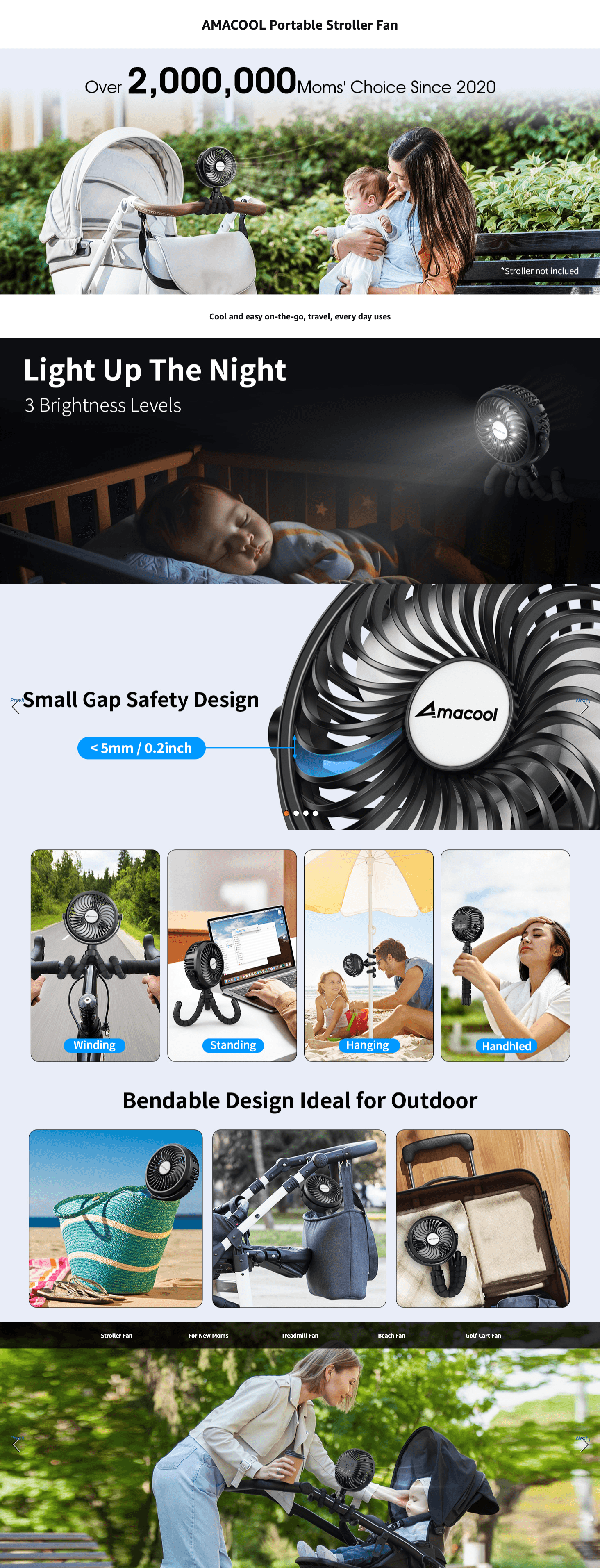 Amazon.com: AMACOOL Battery Operated Stroller Fan Flexible Tripod Clip On Fan with 3…: A+ Premium