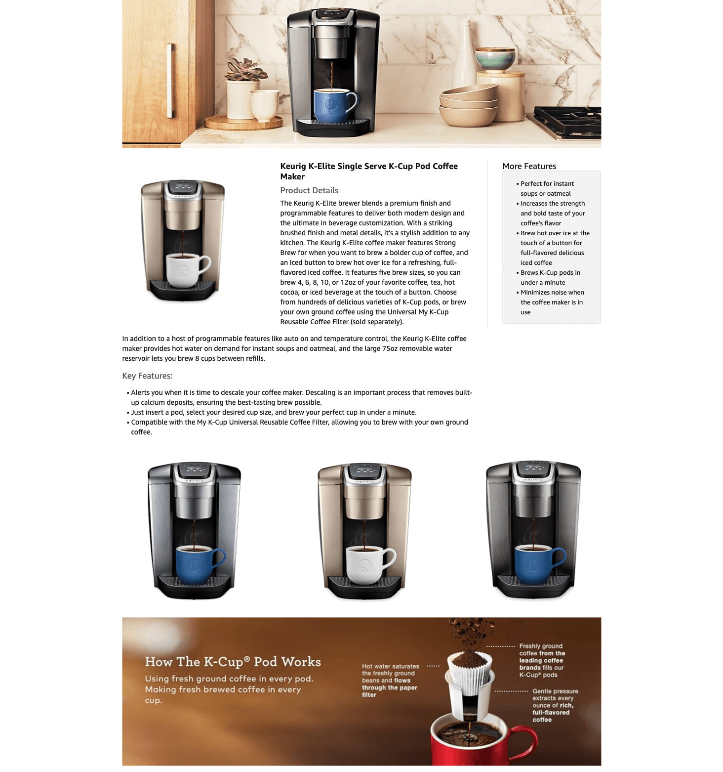Amazon.com: Keurig K-Elite Single Serve K-Cup Pod Coffee Maker: A+ Premium