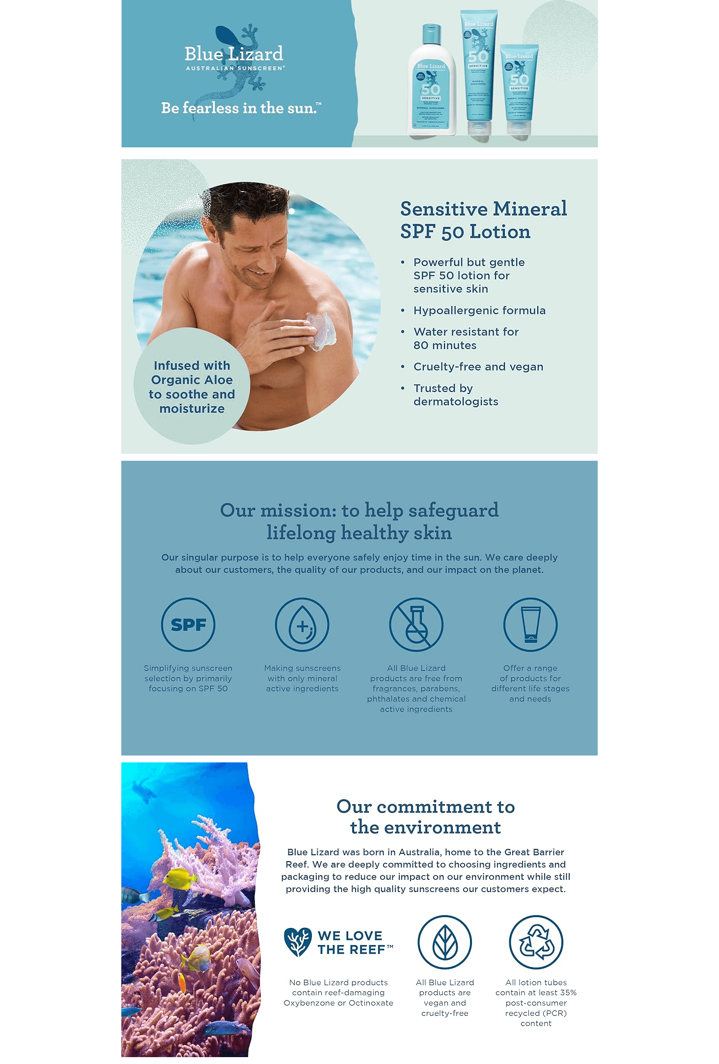 Amazon.com: BLUE LIZARD Sensitive Mineral Sunscreen with Zinc Oxide 50+ Water Resistant…: A+ Premium