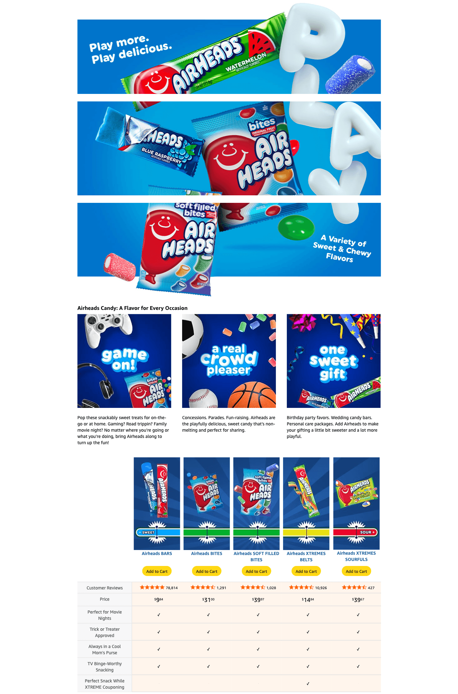 Amazon.com : Airheads Candy Bars: A+ Premium