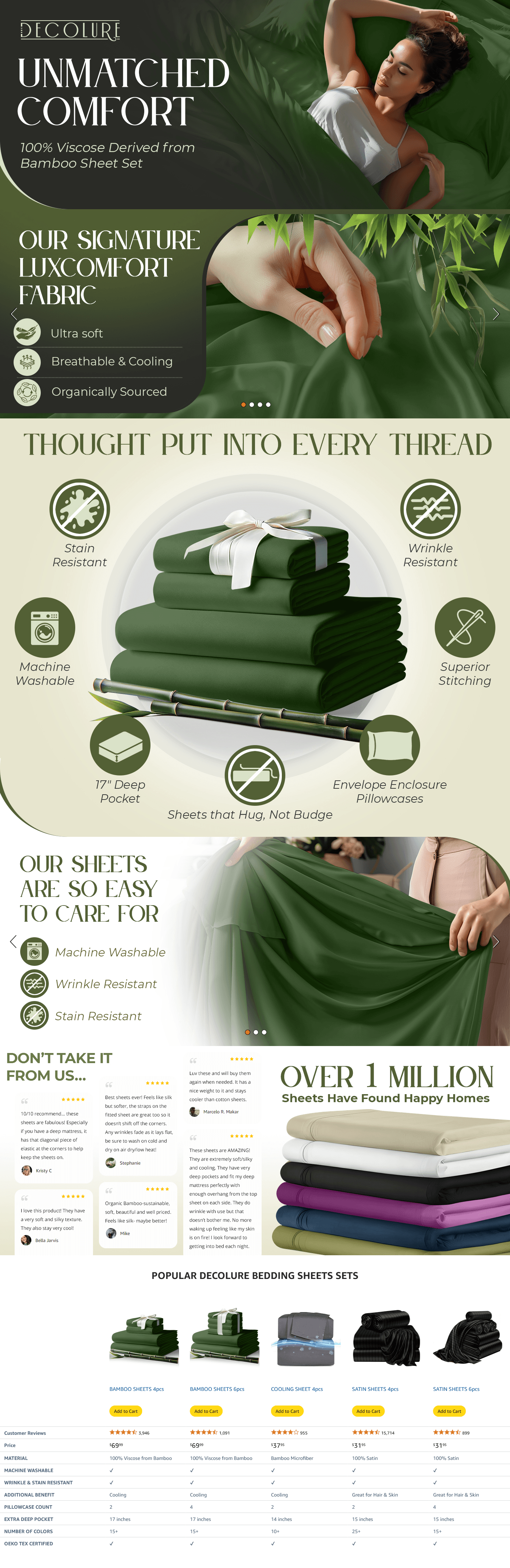 A+ Premium for Amazon.com: DECOLURE 100% Organic Viscose Derived from Bamboo Sheets King Size 4pcs