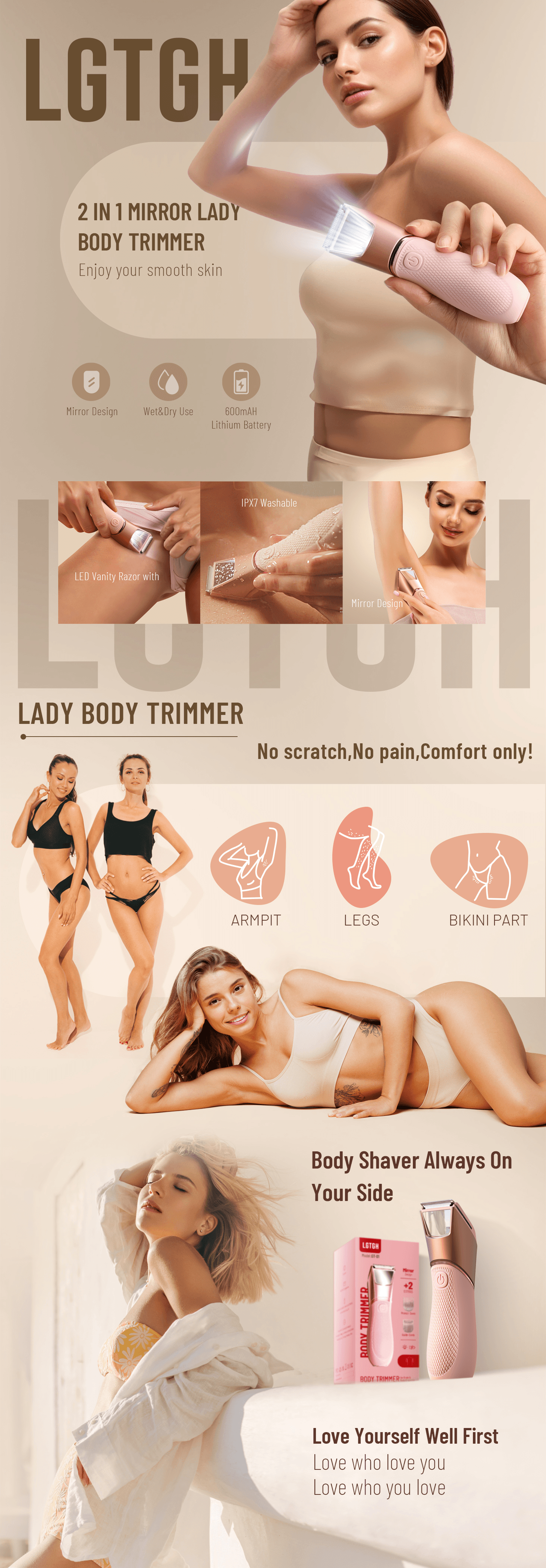 Amazon.com: LGTGH Bikini Trimmer for Women: Mirror Electric Shaver for Body Pubic Hair…: A+ Premium
