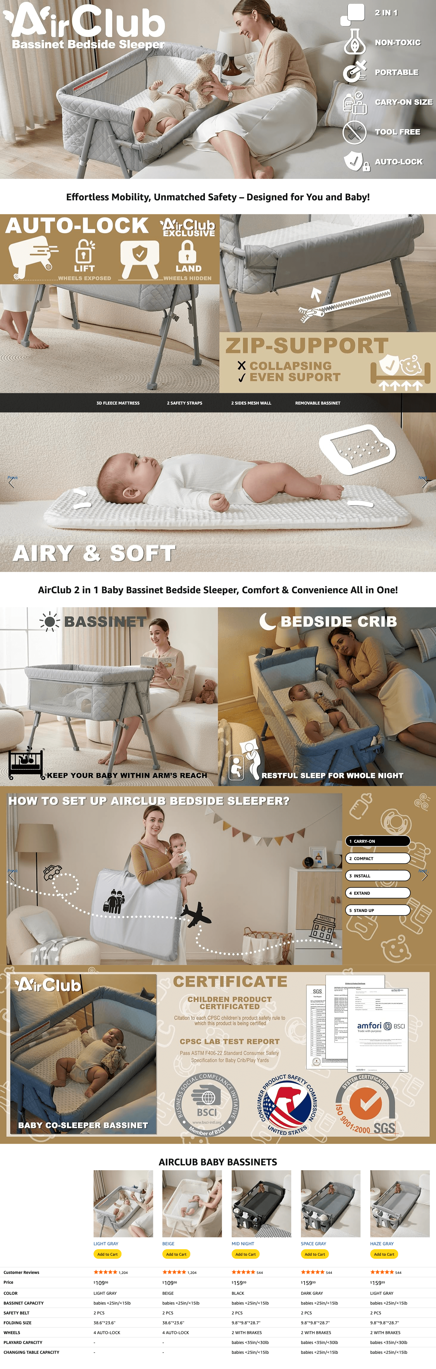 Amazon.com: AirClub Bassinet Bedside Sleeper: A+ Premium