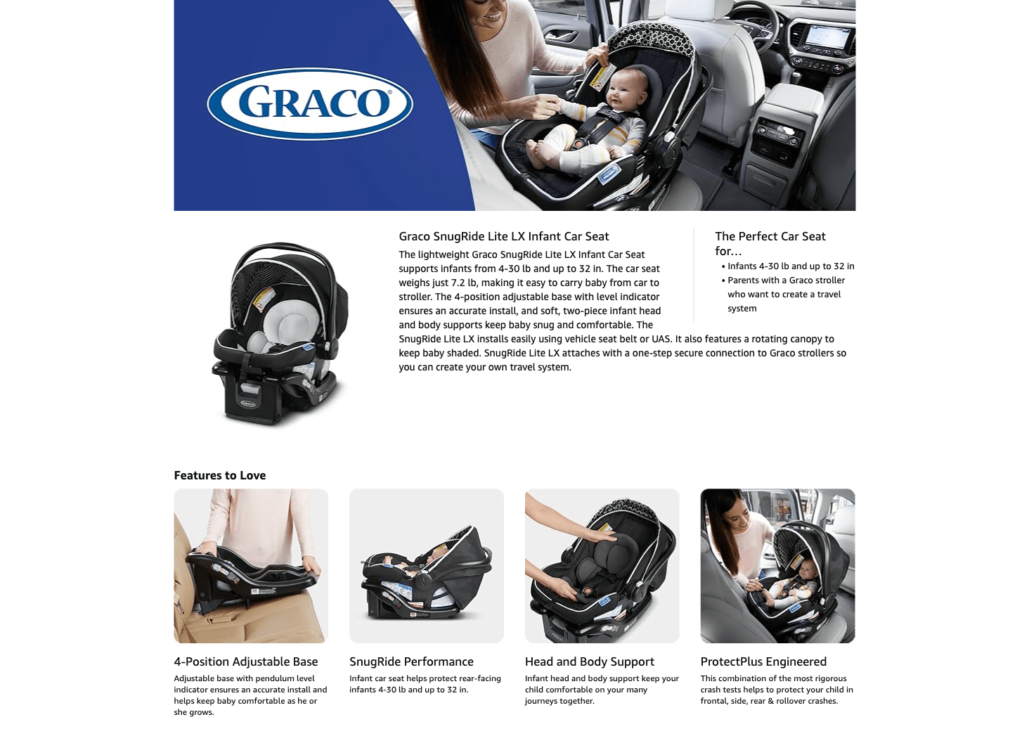 Amazon.com: Graco SnugRide Lite LX Infant Car Seat: A+ Premium