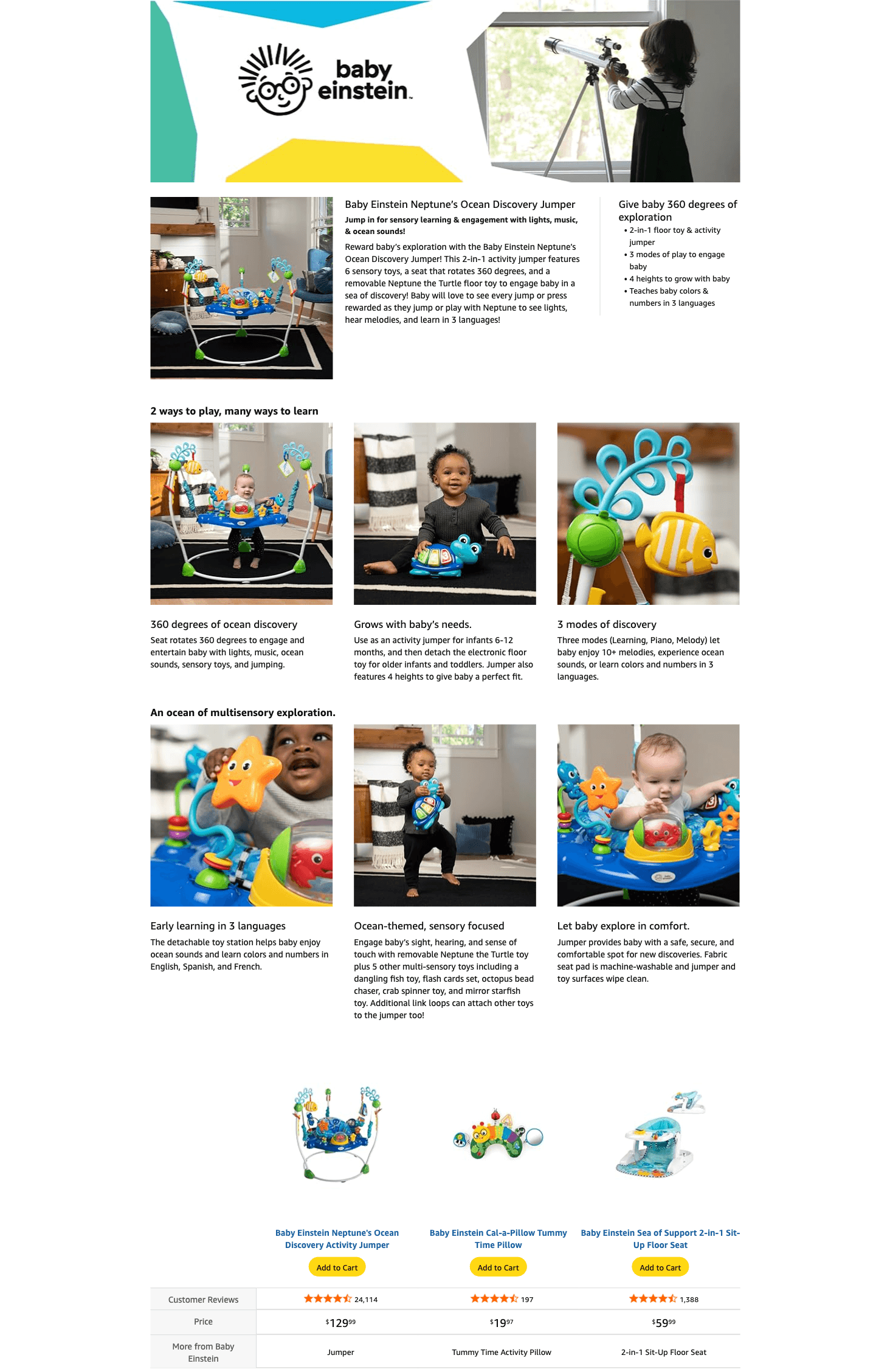 Amazon.com: Baby Einstein Neptune's Ocean Discovery Activity Jumper: A+ Premium