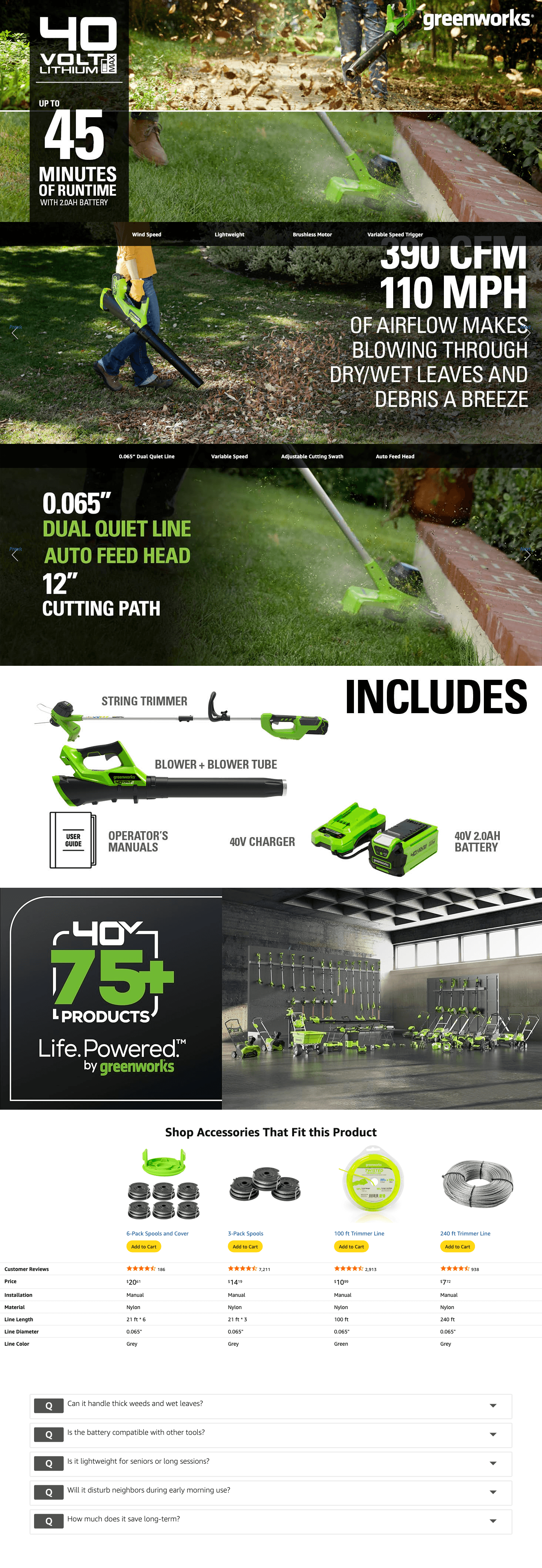 Amazon.com: Greenworks 40V Cordless String Trimmer + Leaf Blower Combo Kit: A+ Premium