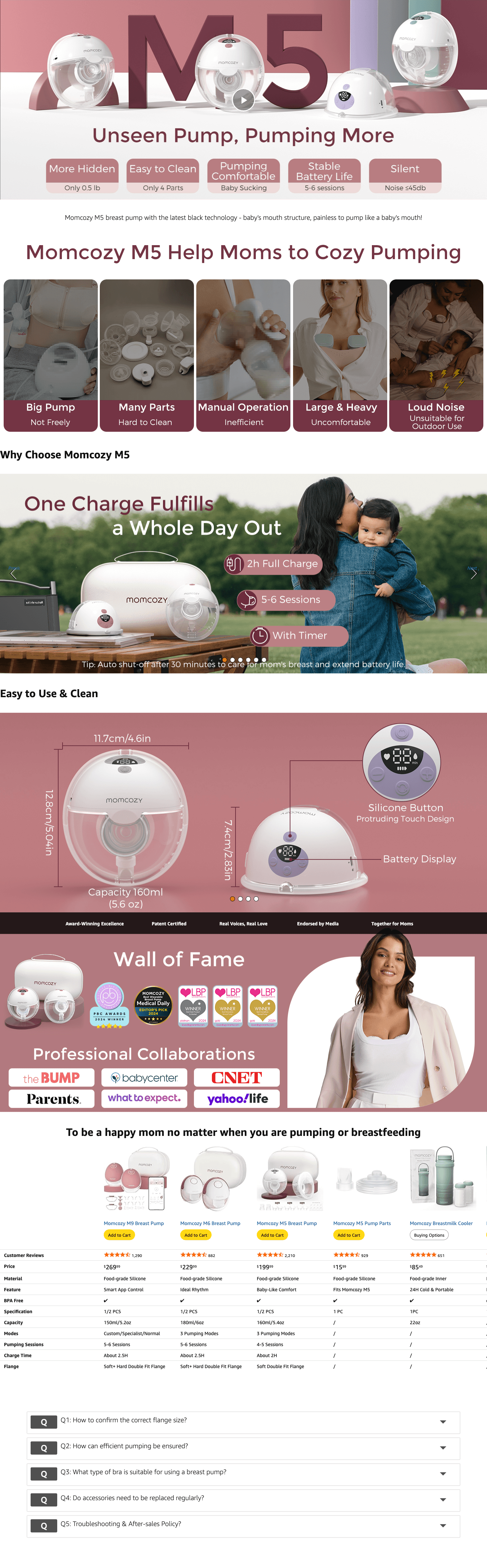 Amazon.com : Momcozy Breast Pump Hands Free M5: A+ Premium