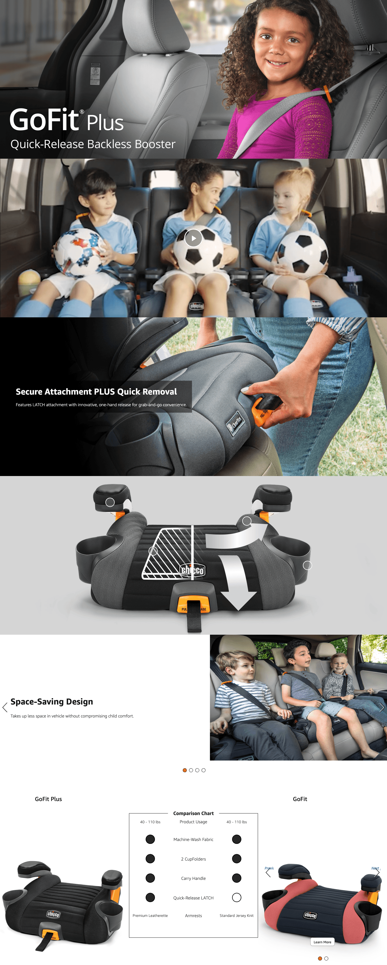 Amazon.com : Chicco GoFit® Plus Backless Booster Car Seat with Latch Attachment and…: A+ Premium