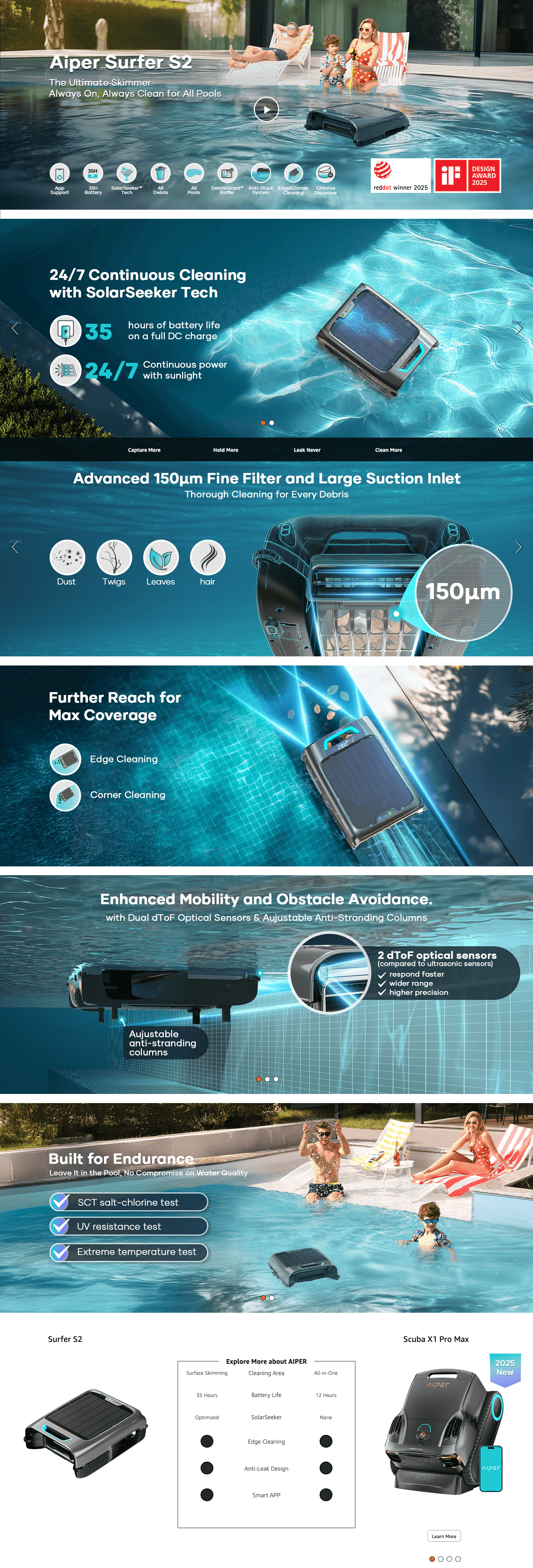 Amazon.com : AIPER Surfer S2 Robotic Solar Pool Skimmer with APP Support: A+ Premium