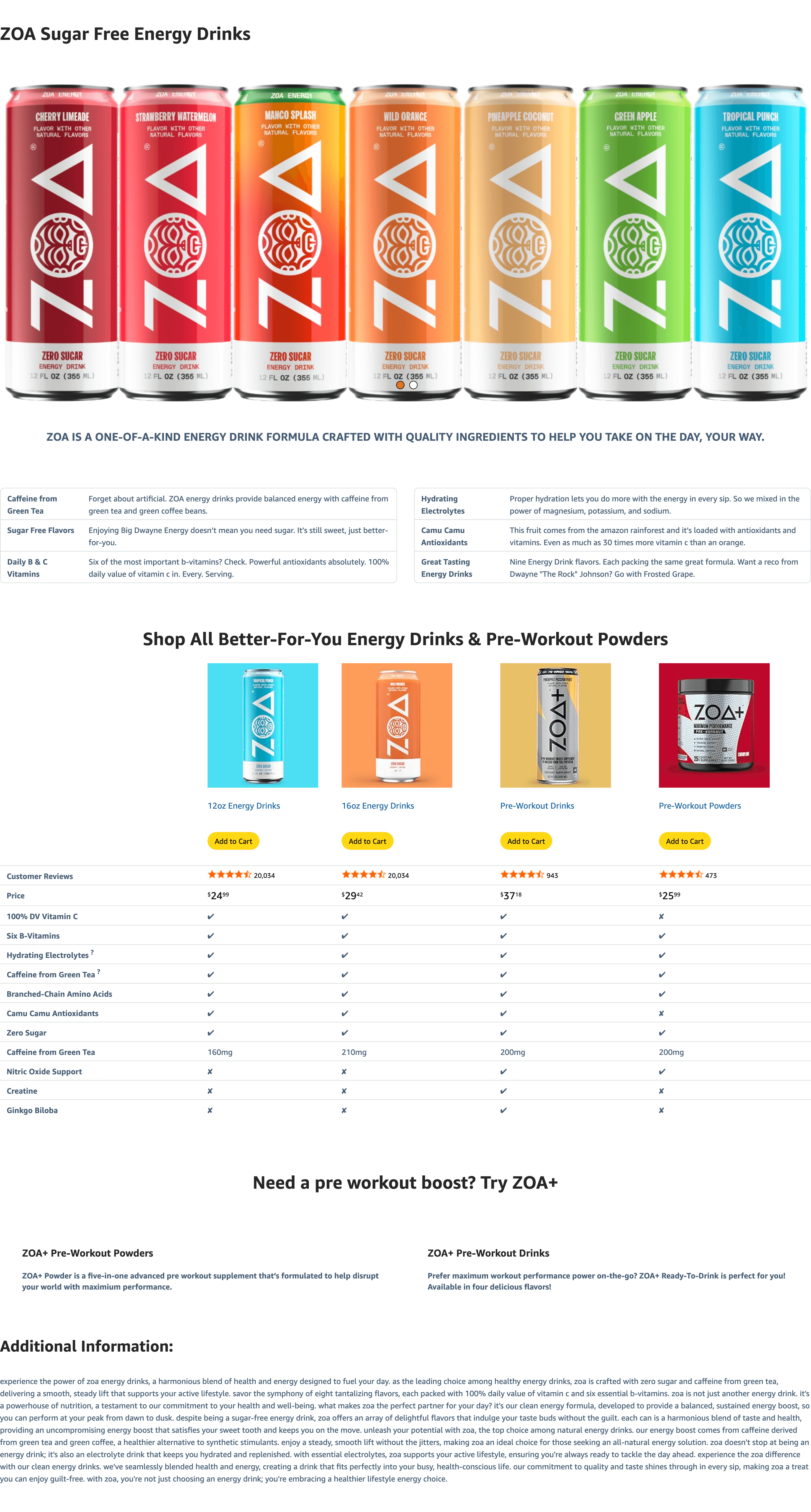 Amazon.com: ZOA Zero Sugar Energy Drinks: A+ Premium