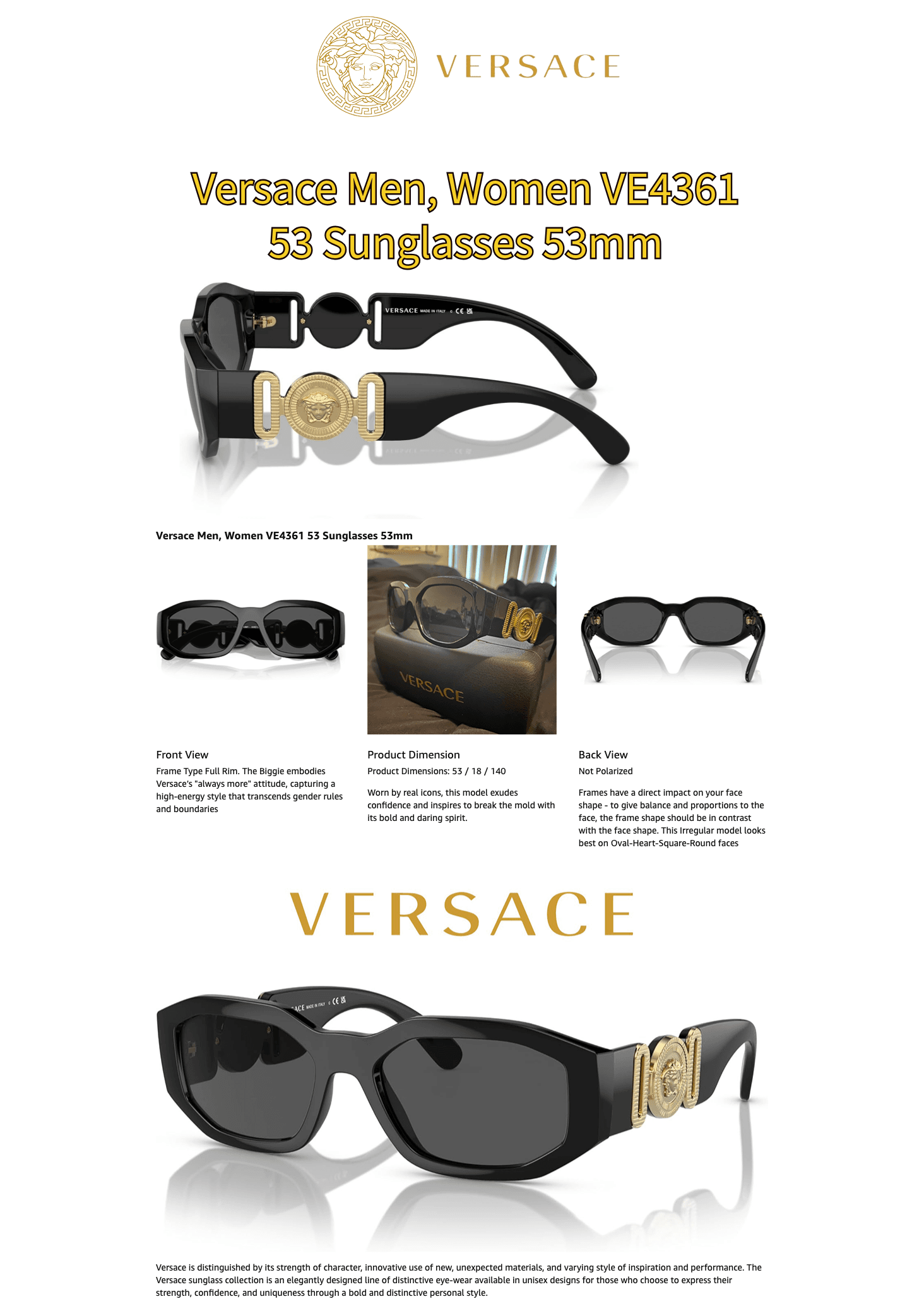 Amazon.com: Versace Man Sunglasses Black Frame: A+ Premium