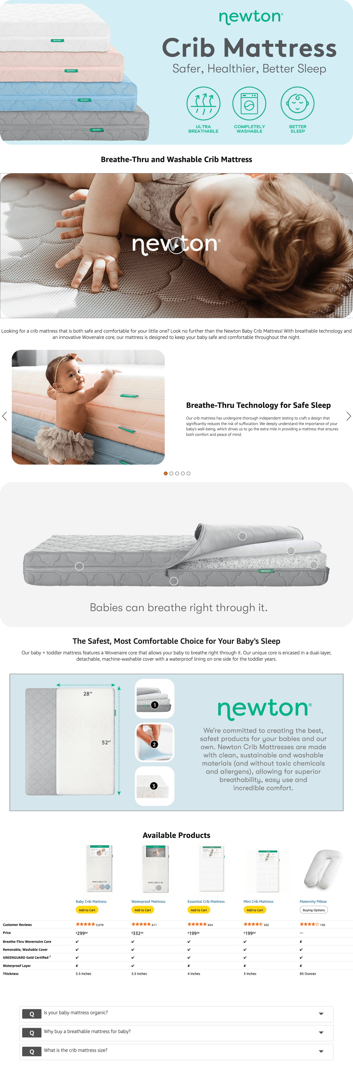Amazon.com : Newton Baby Crib Mattress and Toddler Bed: A+ Premium