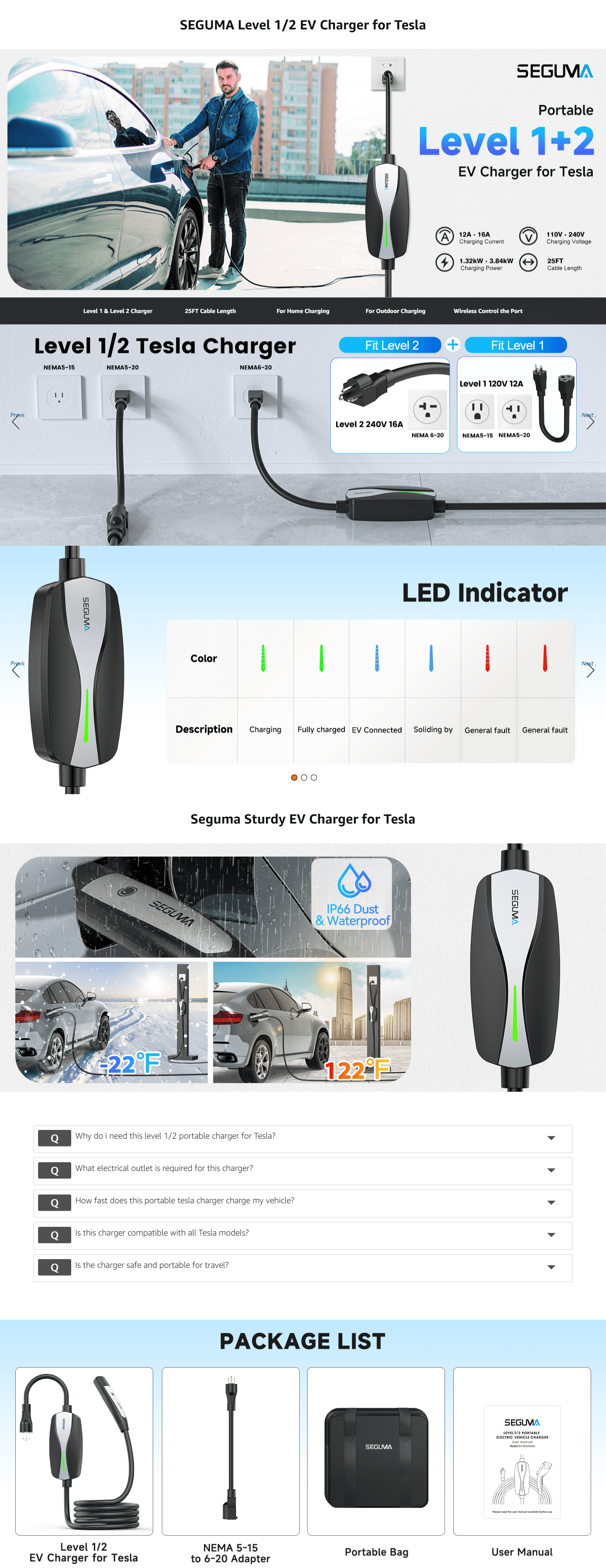 Amazon.com: SEGUMA Level 1/2 Tesla Charger: A+ Premium