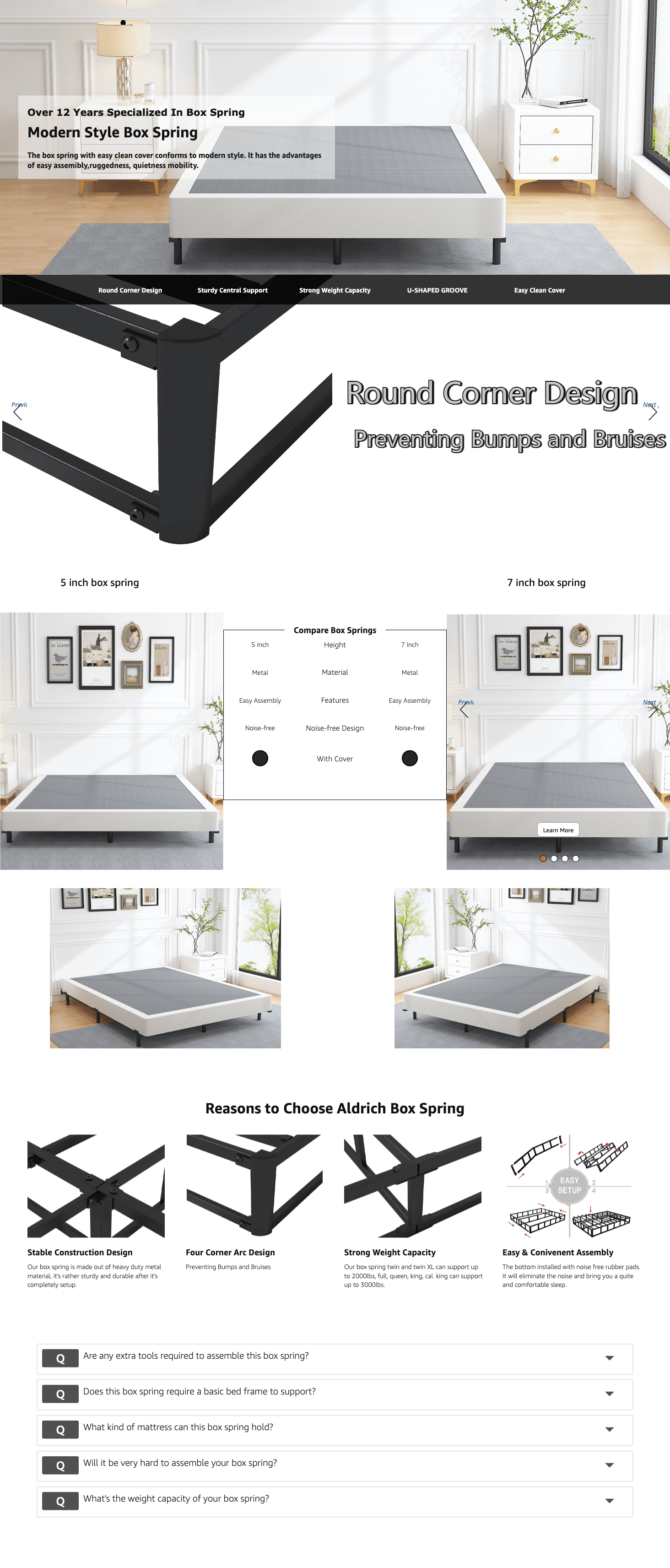 Amazon.com: ALDRICH Low Profile Box Spring California King Size: A+ Premium