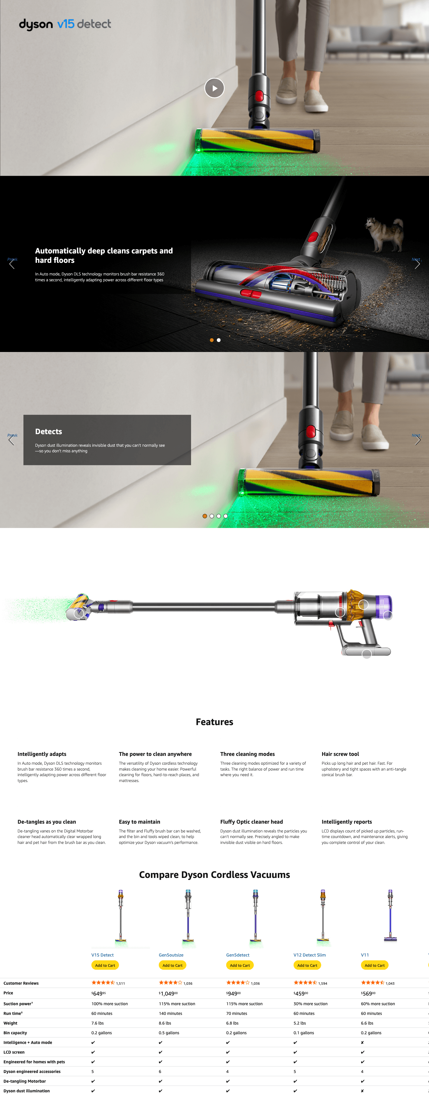 Amazon.com: Dyson V15 Detect Cordless Vacuum Cleaner: A+ Premium