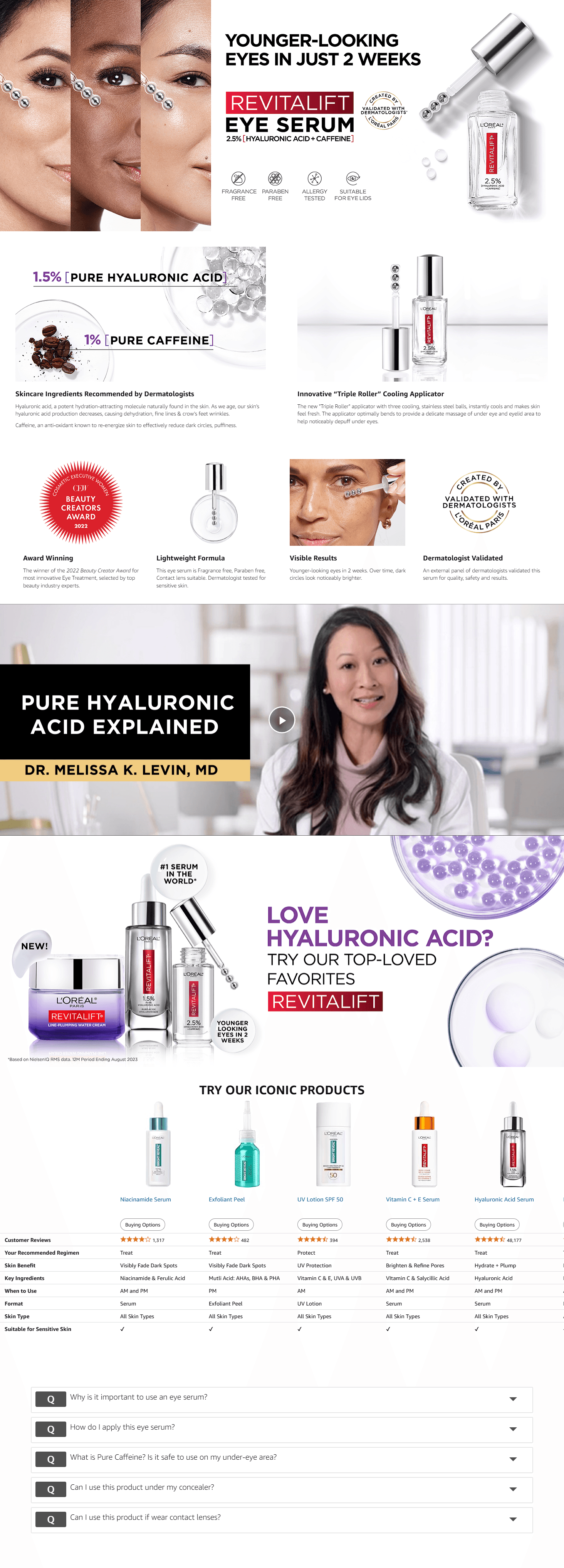 A+ Premium for Amazon.com: L'Oreal Paris Revitalift Hyaluronic Acid + Caffeine Hydrating Eye Serum for…