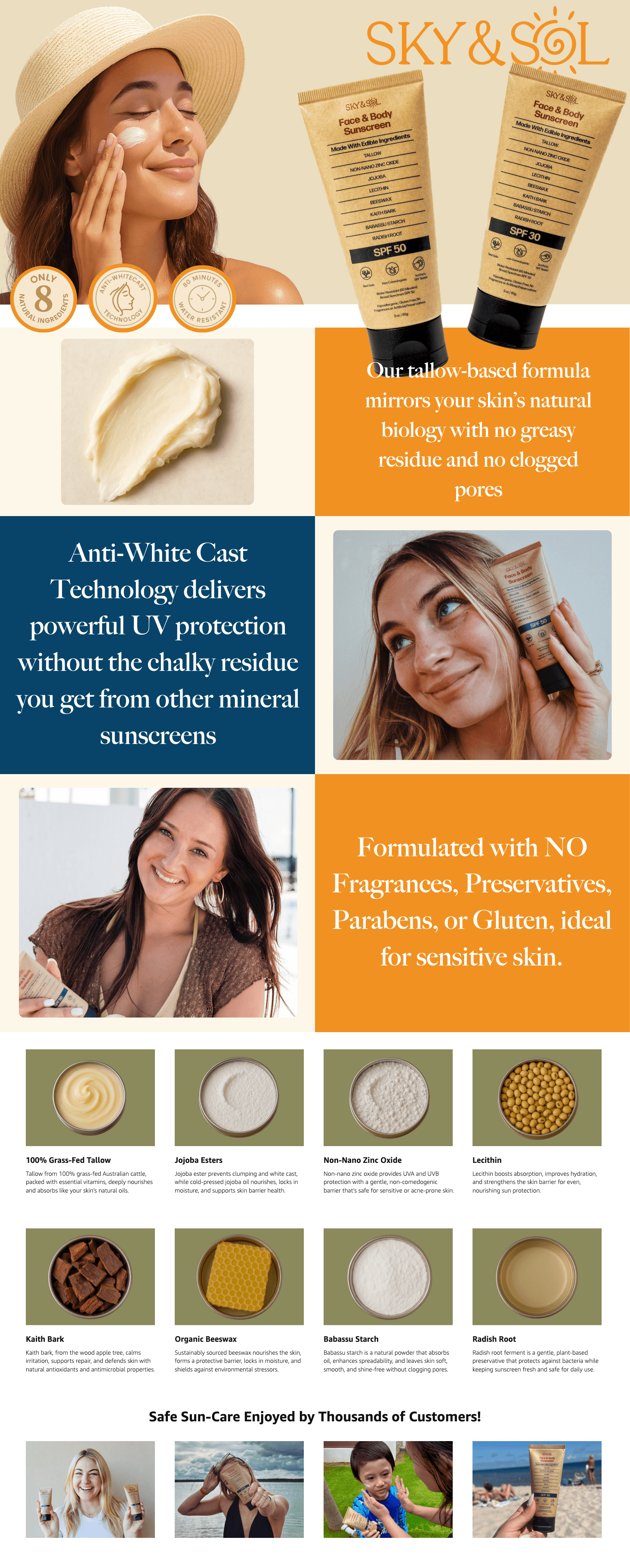 Amazon.com : Sky and Sol Non-Toxic Natural Mineral Sunscreen SPF 50: A+ Premium