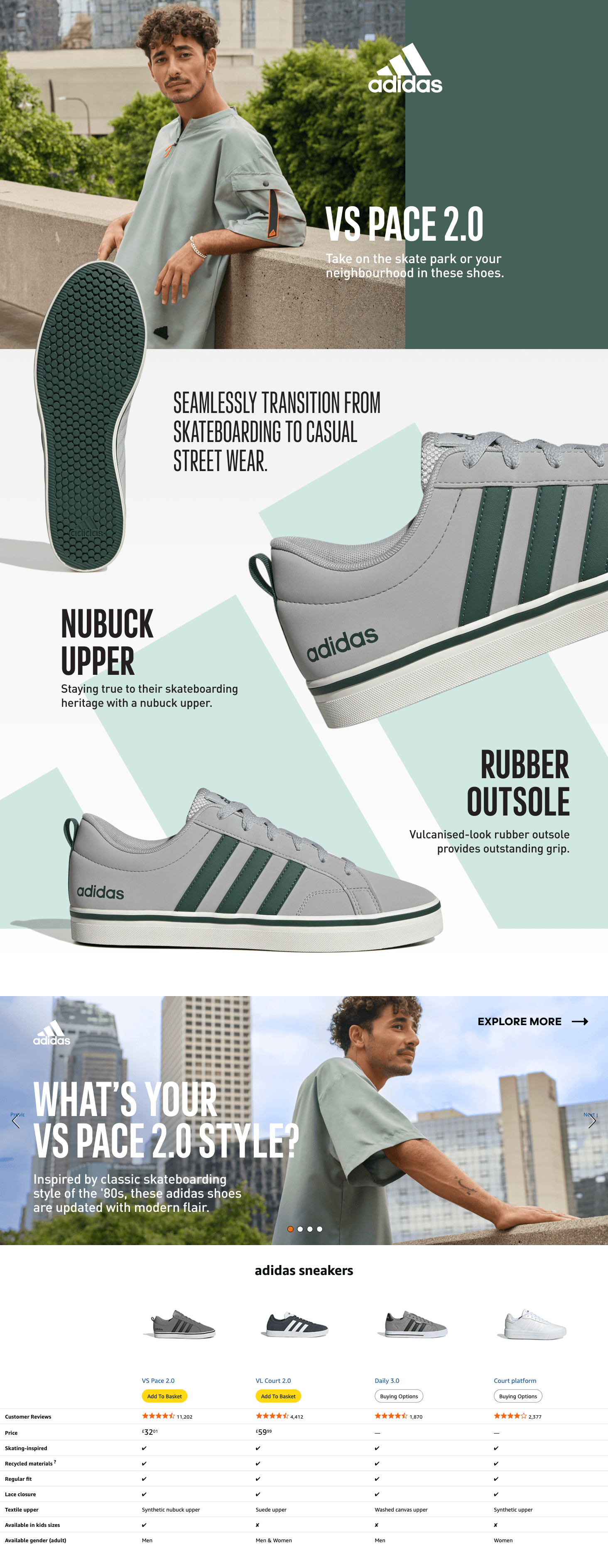 A+ Premium for adidas Unisex VS Pace 2.0 Shoes