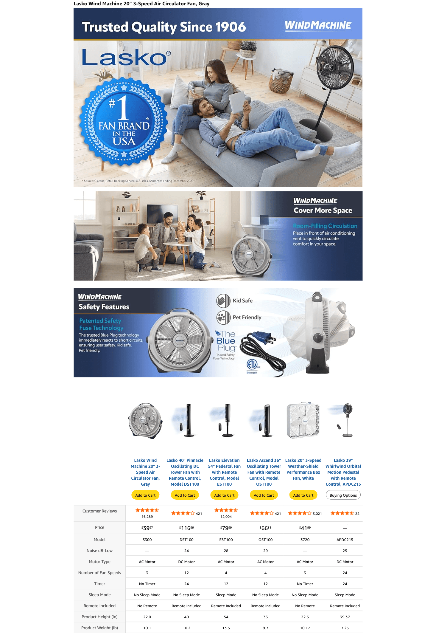 Amazon.com: Lasko Wind Machine Fan: A+ Premium