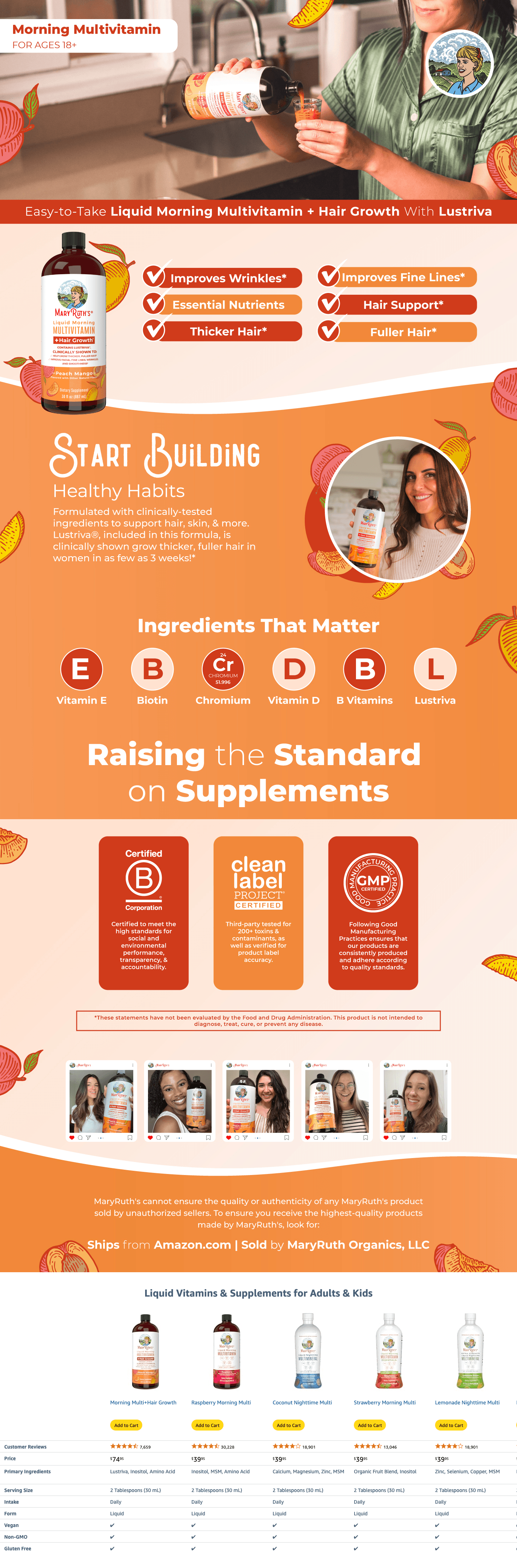Amazon.com: MaryRuth Organics Liquid Multivitamin + Lustriva® Hair Growth for Women|…: A+ Premium