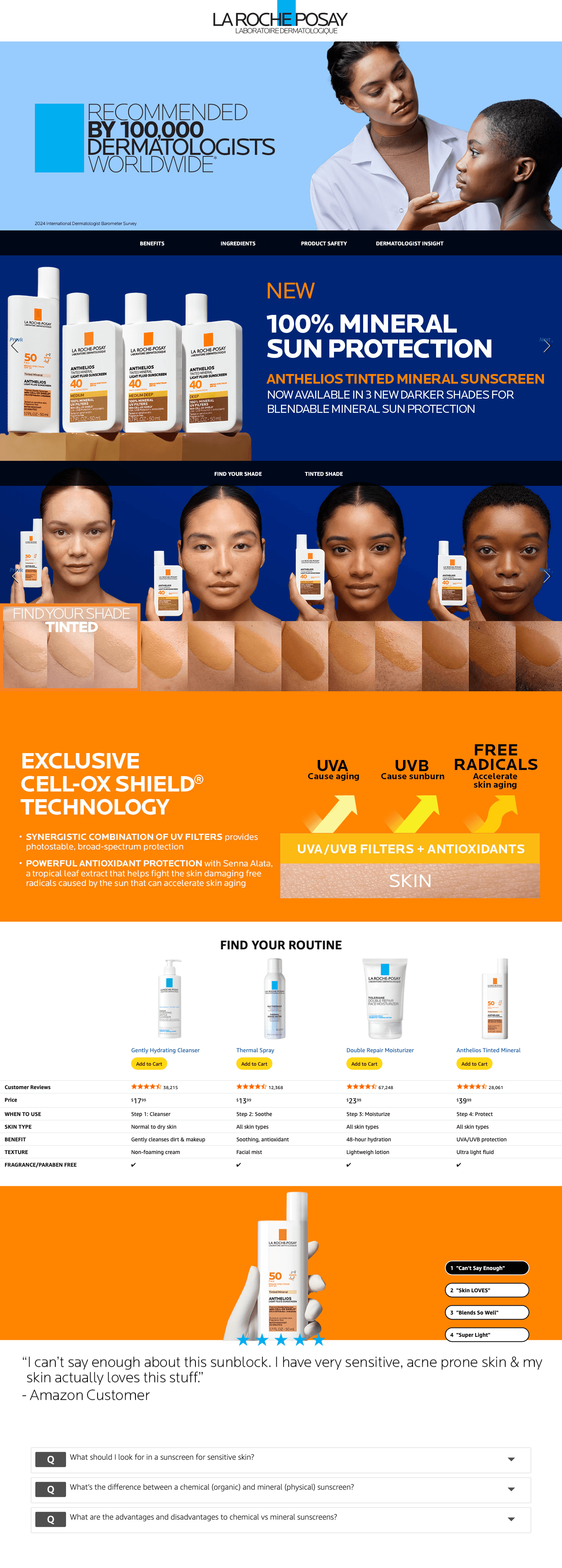 Amazon.com: La Roche Posay Anthelios 50 Mineral Tinted Ultra Light Sunscreen Fluid…: A+ Premium