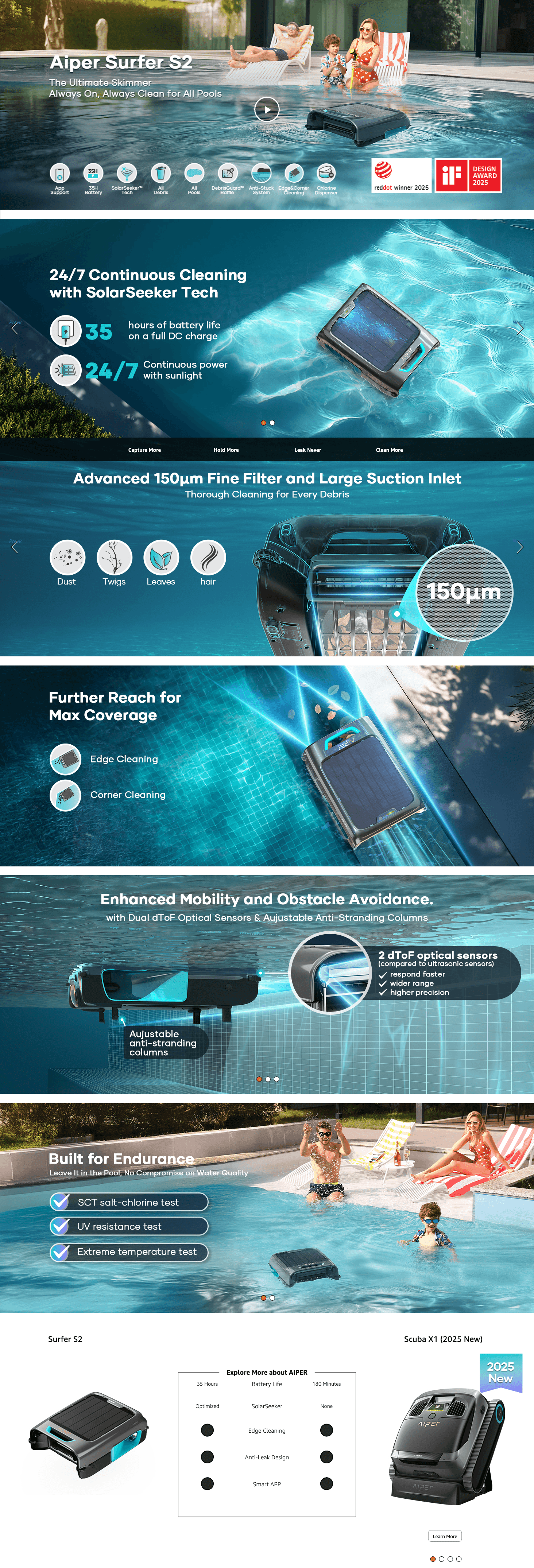 Amazon.com : AIPER Surfer S2 Robotic Solar Pool Skimmer with APP Support: A+ Premium