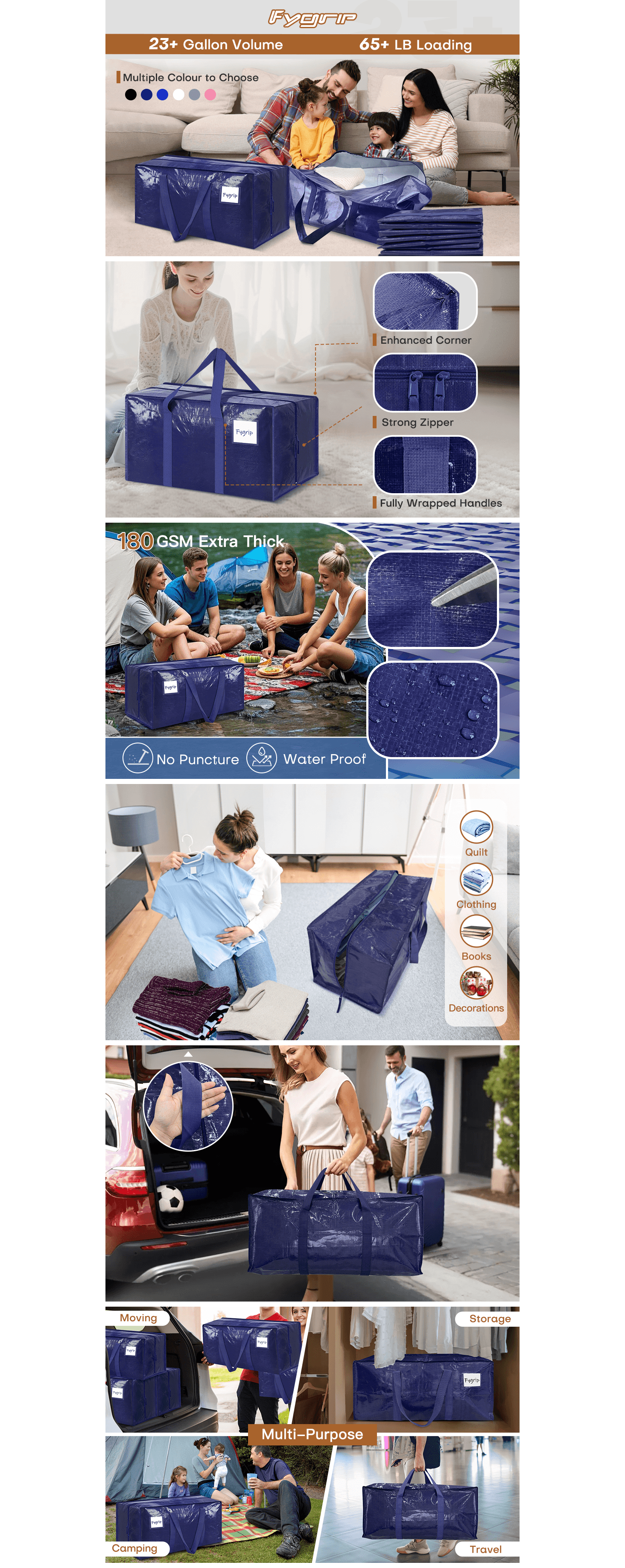 Amazon.com: 6 Pack Extra Heavy Duty Large Moving Bags with Strong Zipper & Comfortable…: A+ Premium