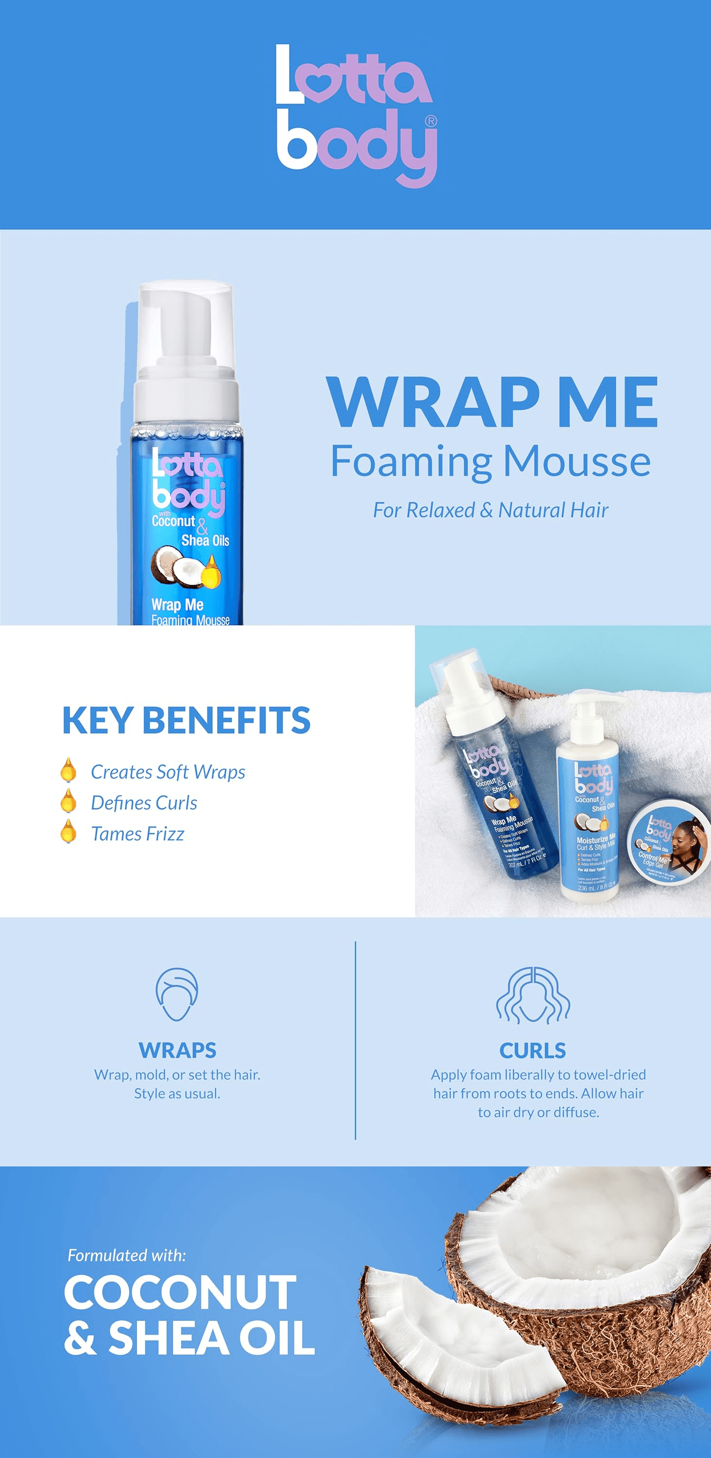 A+ Premium for Amazon.com: Lottabody Coconut Oil and Shea Wrap Me Foaming Curl Mousse