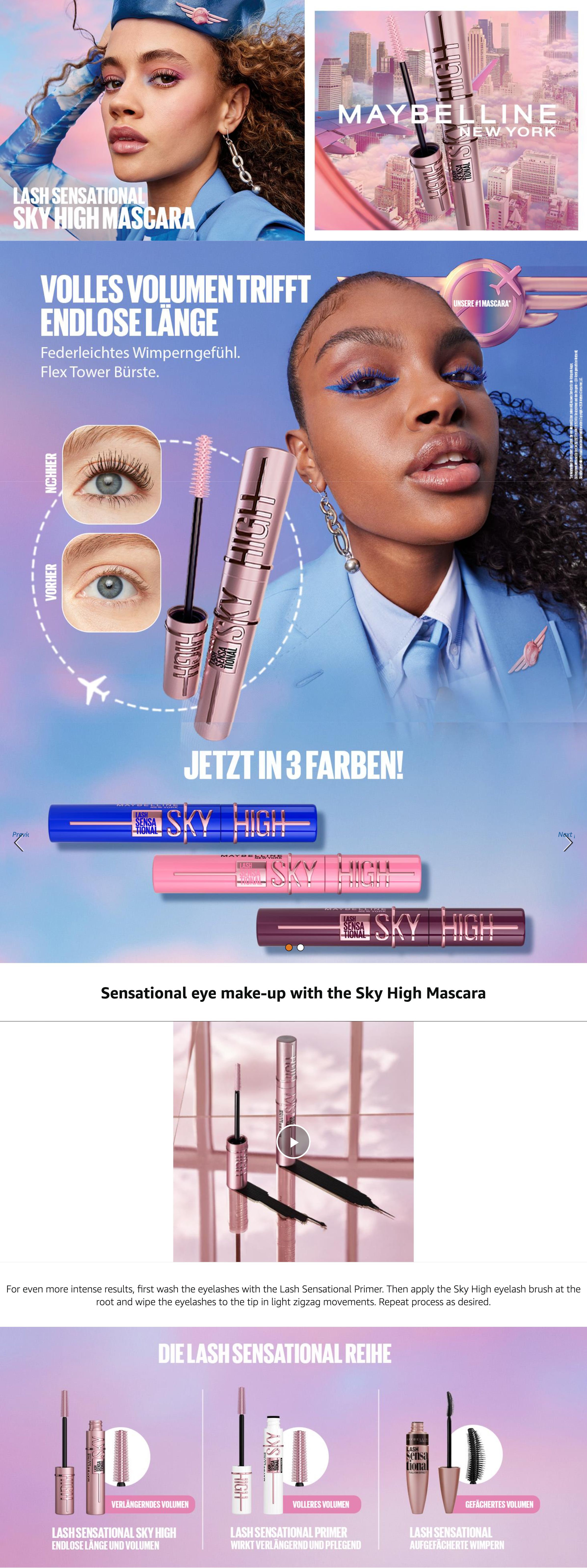 A+ Premium for Maybelline New York Black Mascara for Extremely Long Eyelashes
