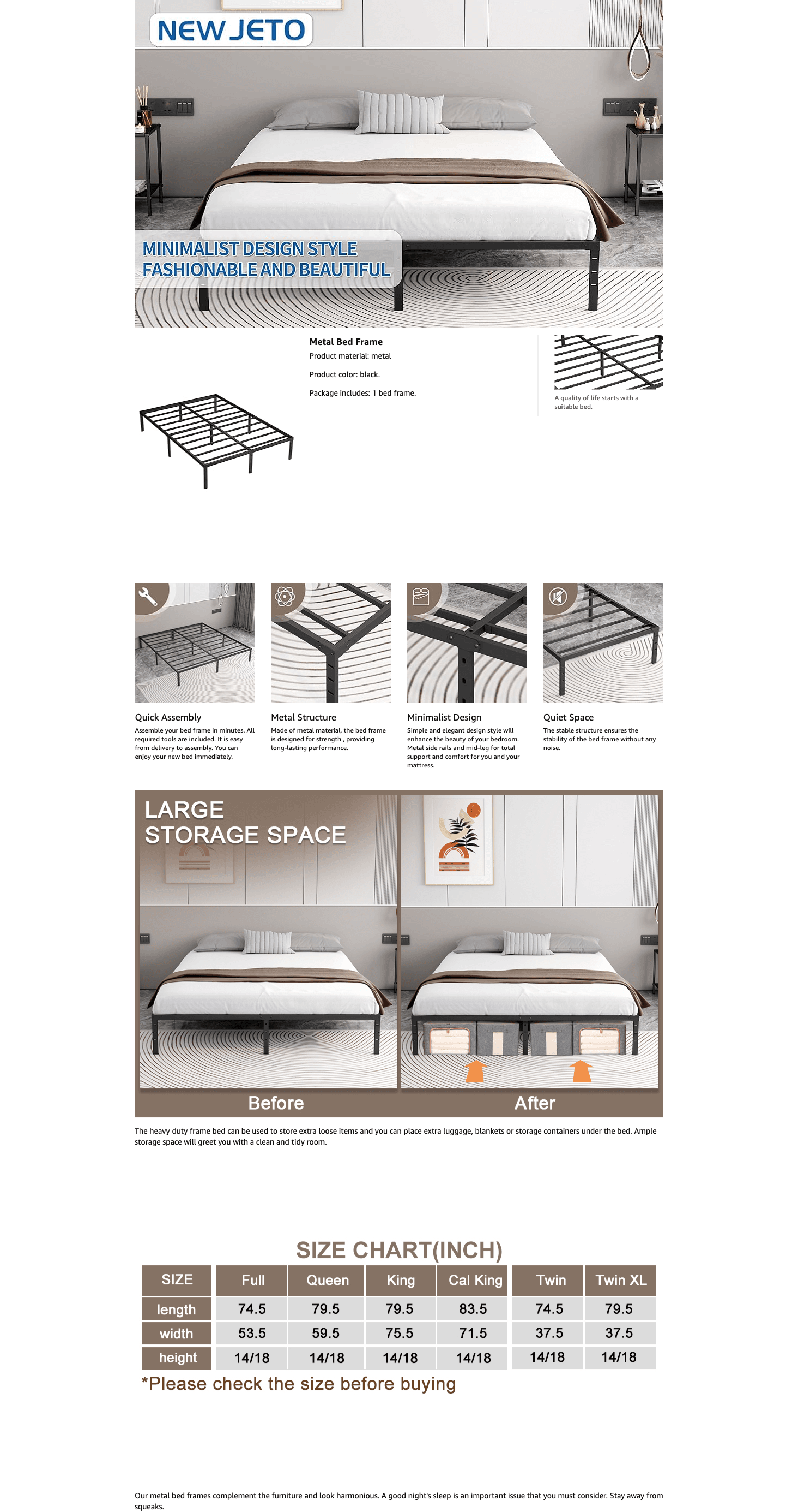 Amazon.com: NEW JETO Metal Bed Frame: A+ Premium
