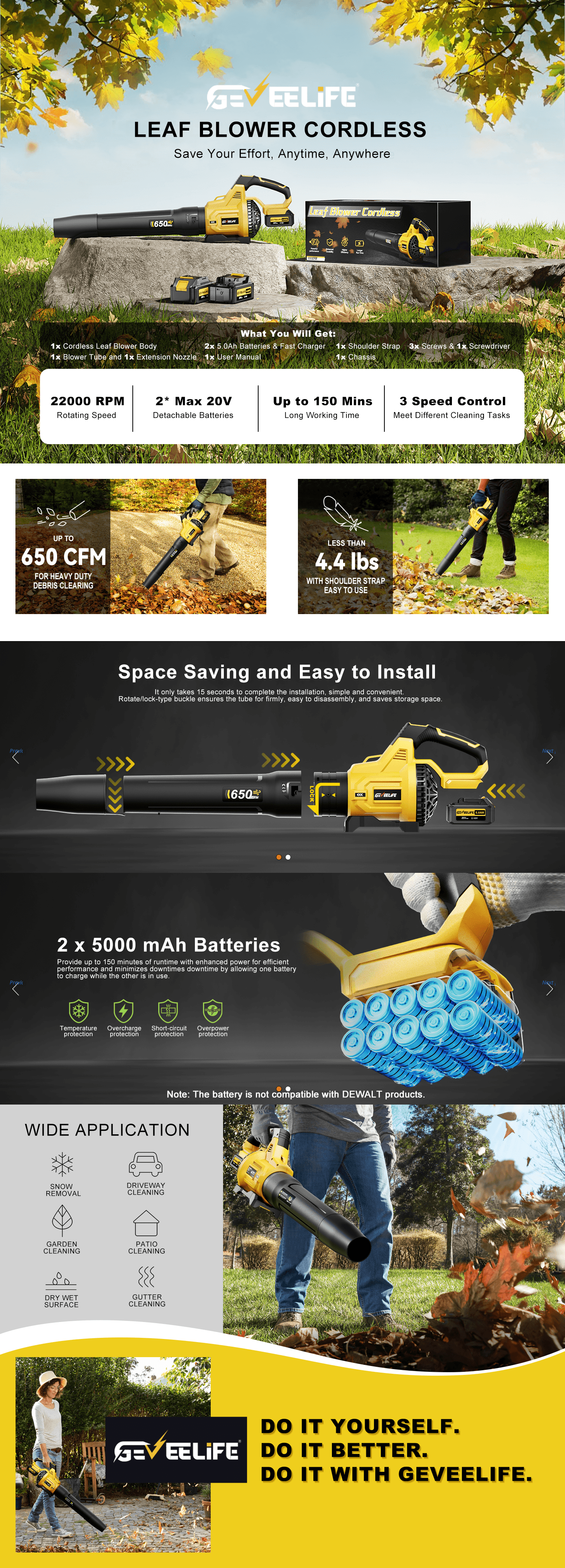 Amazon.com: GEVEELIFE Leaf Blower Cordless: A+ Premium