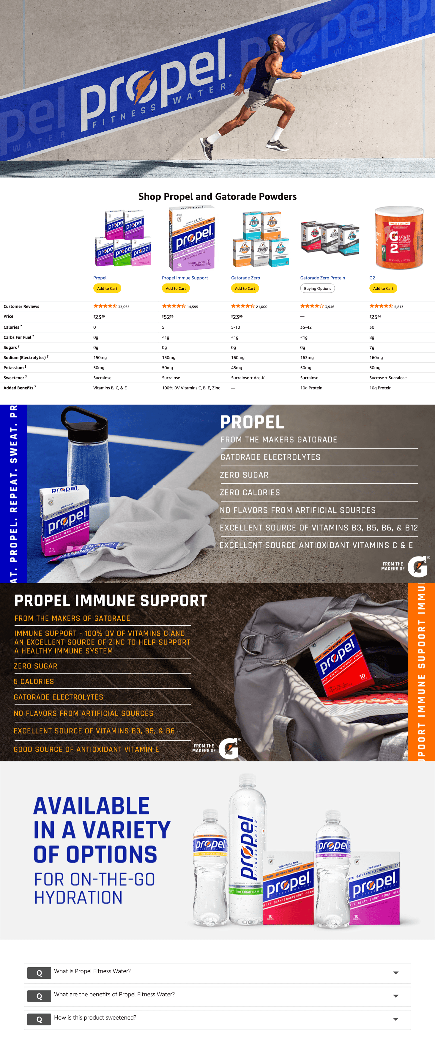 Amazon.com: Propel Powder Packets 4 Flavor Variety Pack With Electrolytes: A+ Premium