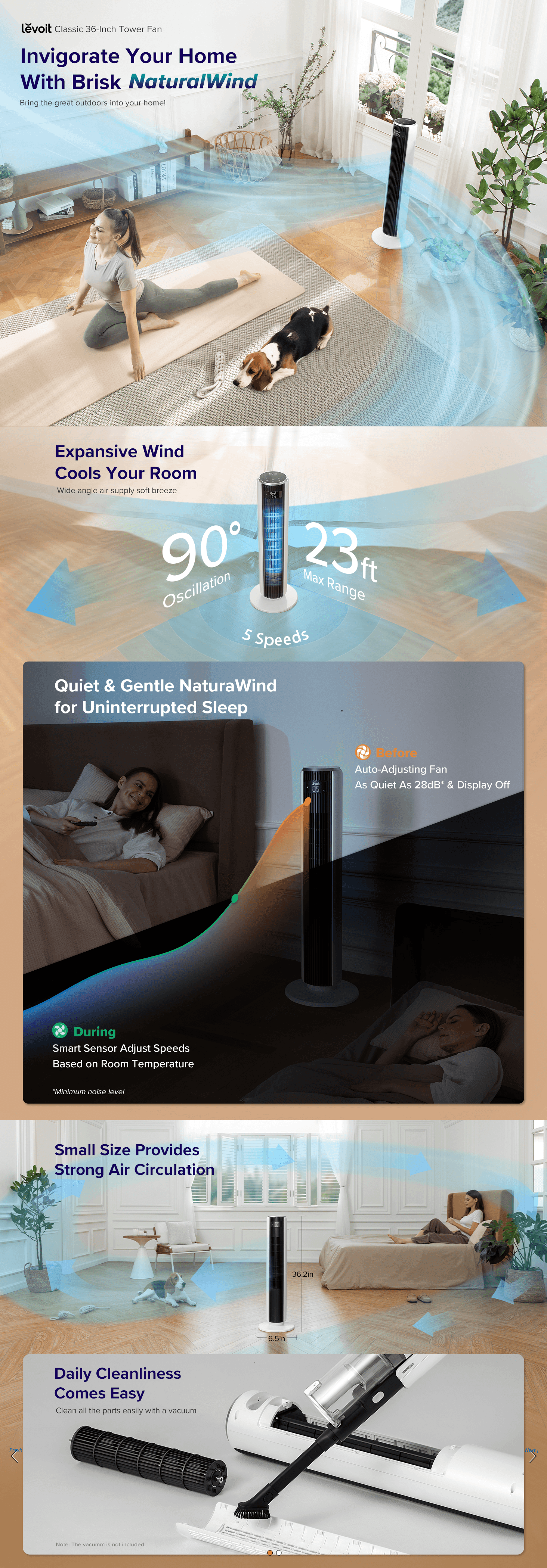 Amazon.com: LEVOIT Tower Fan for Bedroom: A+ Premium