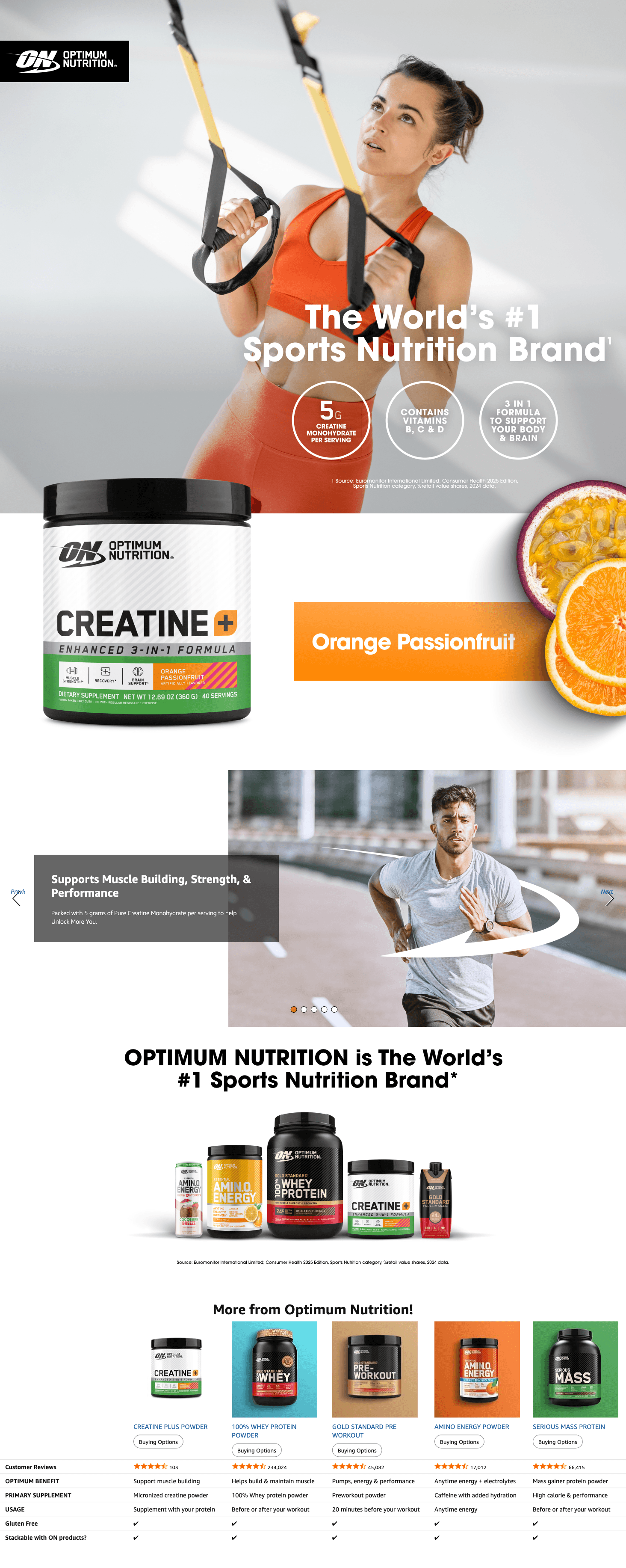 Amazon.com: Optimum Nutrition Creatine Monohydrate Plus Powder: A+ Premium