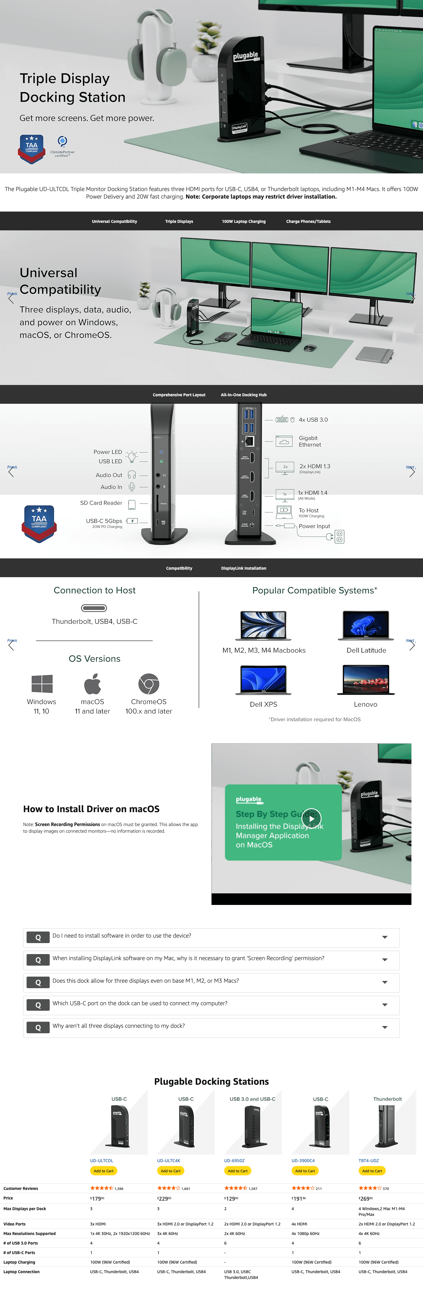 Amazon.com: Plugable 13-in-1 USB-C Triple Monitor Docking Station: A+ Premium