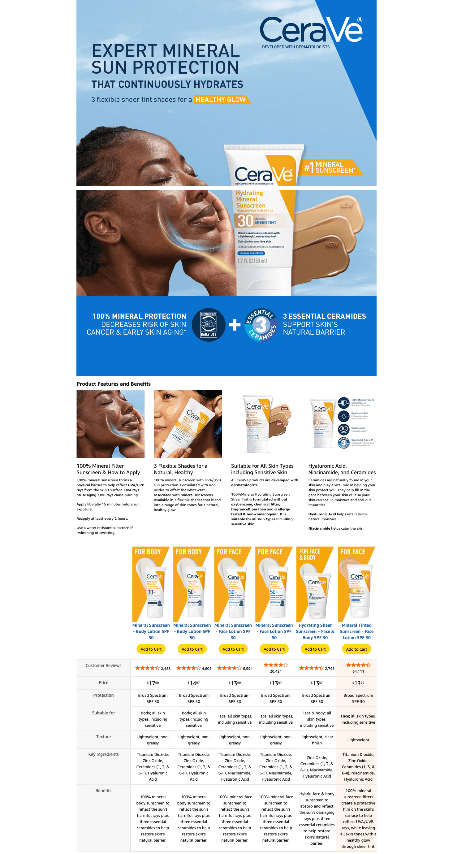 A+ Premium for Amazon.com: CeraVe Hydrating Mineral Sunscreen SPF 30 with Sheer Tint
