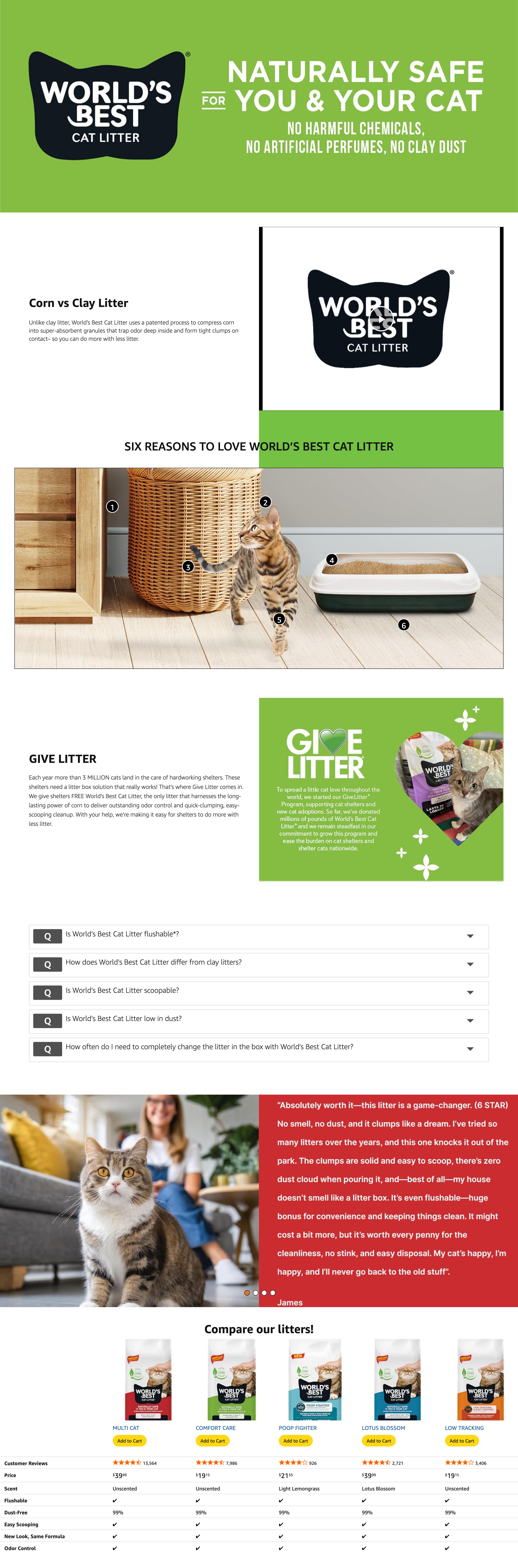 A+ Premium for Amazon.com : WORLD'S BEST CAT LITTER Multiple Cat Unscented