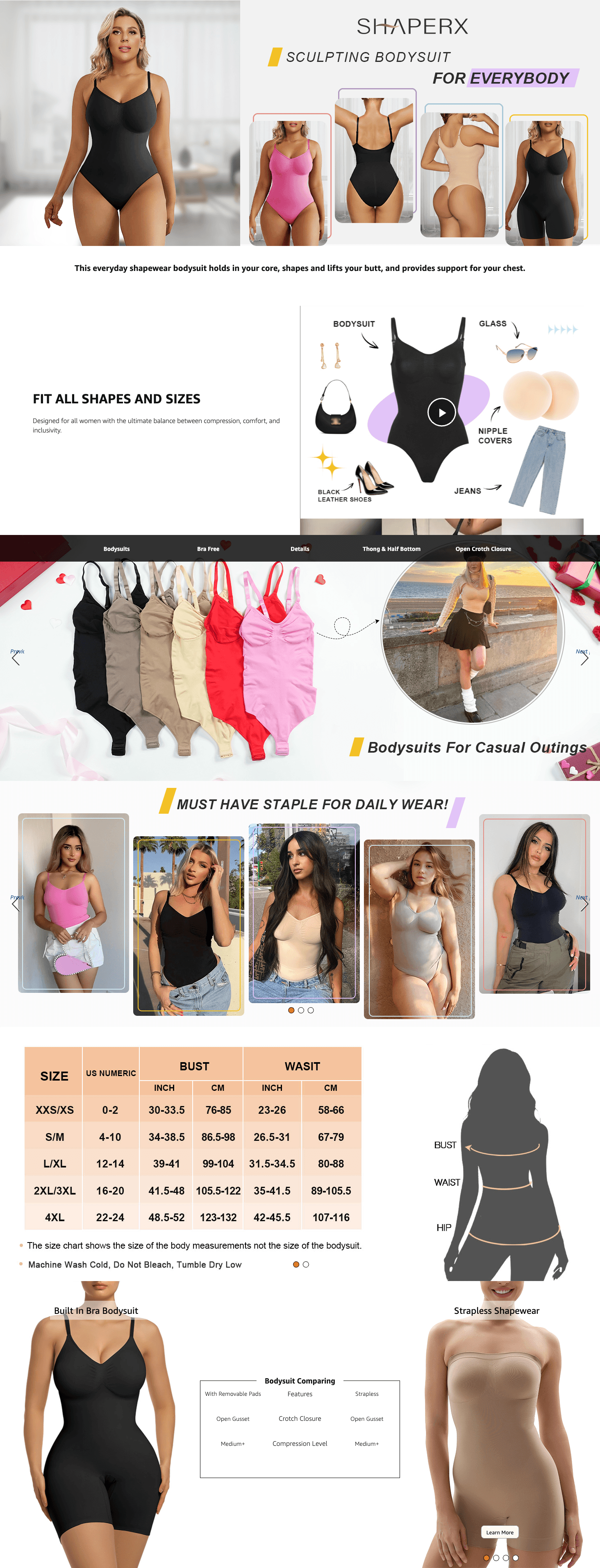 SHAPERX Women's Shapewear Bodysuit Tummy Control Body Shaper Seamless Sculpting Snatched…: A+ Premium