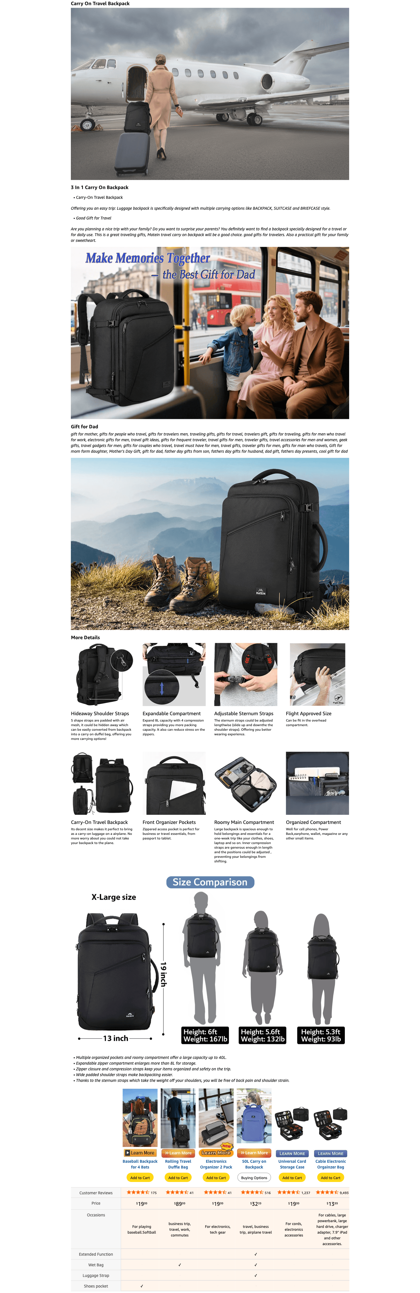 Amazon.com: MATEIN Carry on Backpack: A+ Premium