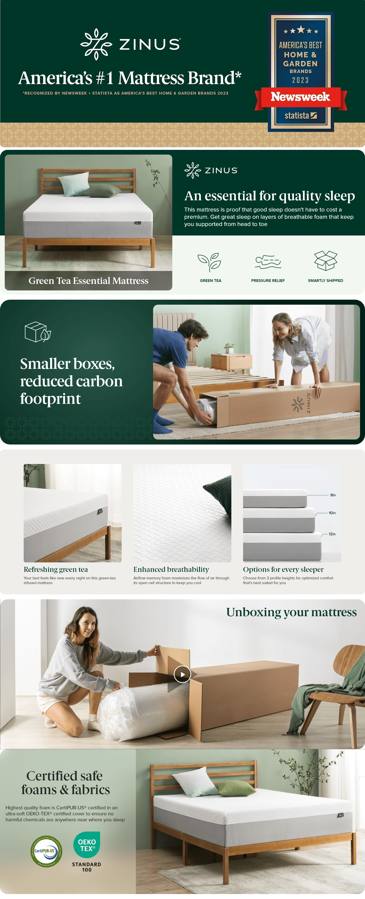 Amazon.com: ZINUS 12 Inch Green Tea Essential Memory Foam Mattress [New Version]: A+ Premium