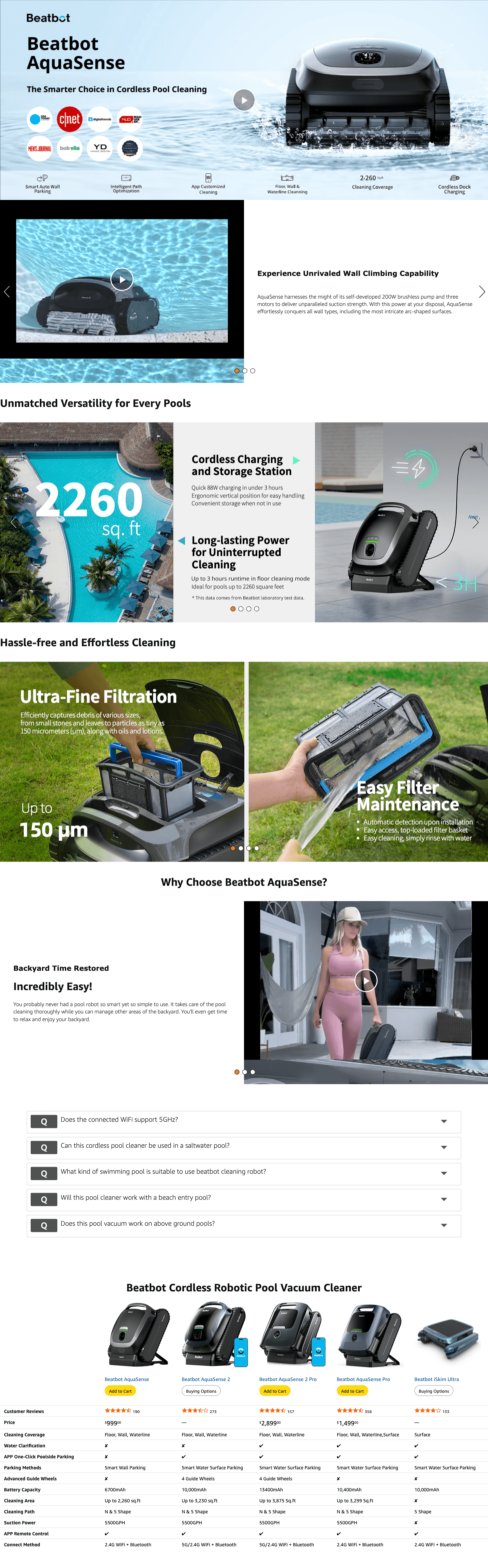 Amazon.com : Beatbot AquaSense Cordless Robotic Pool Vacuum Cleaner: A+ Premium