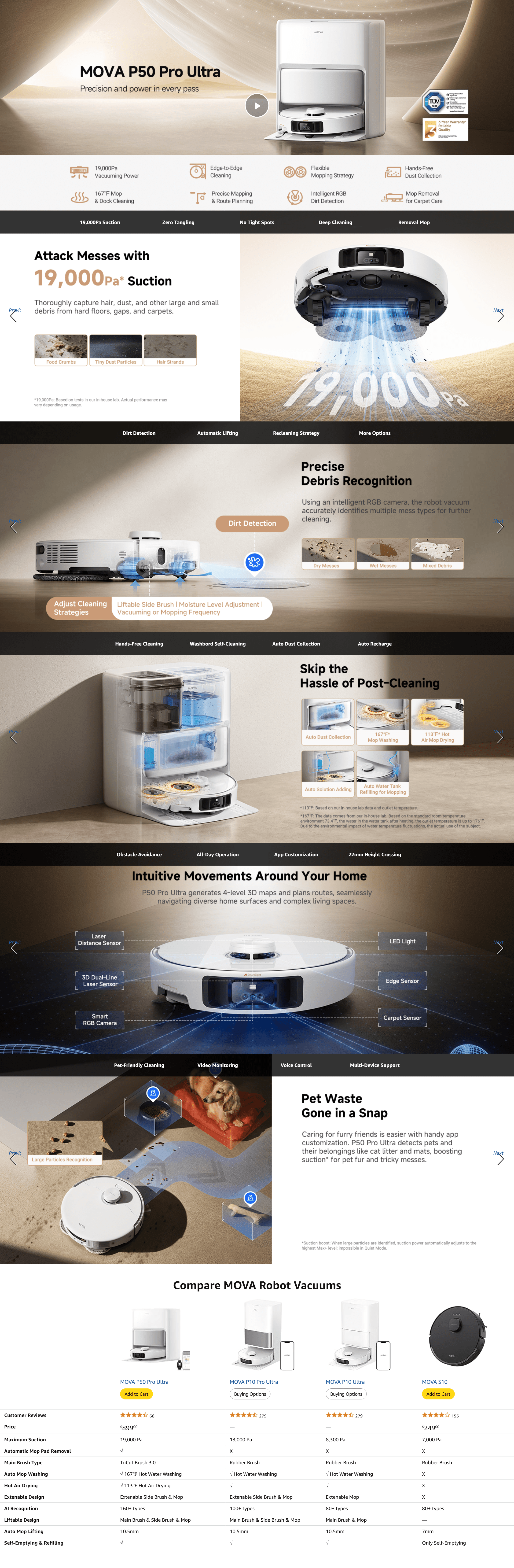 A+ Premium for Amazon.com: Mova P50 Pro Ultra Robot Vacuum with Removable & Liftable Mop