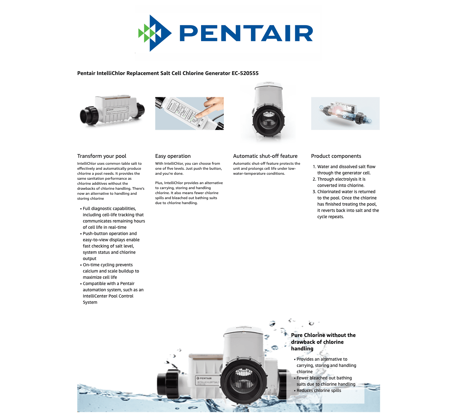 Amazon.com : Pentair IC40 EC-520555 IntelliChlor Replacement Salt Cell Chlorine…: A+ Premium