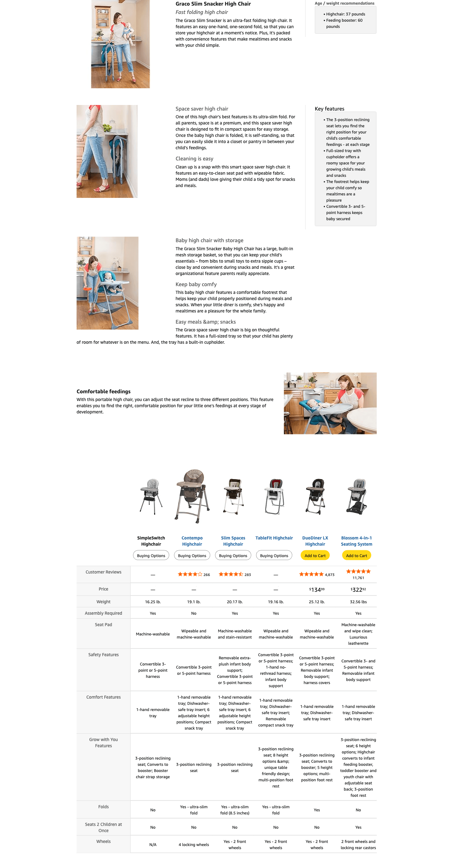 Amazon.com : Graco Slim Snacker High Chair: A+ Premium